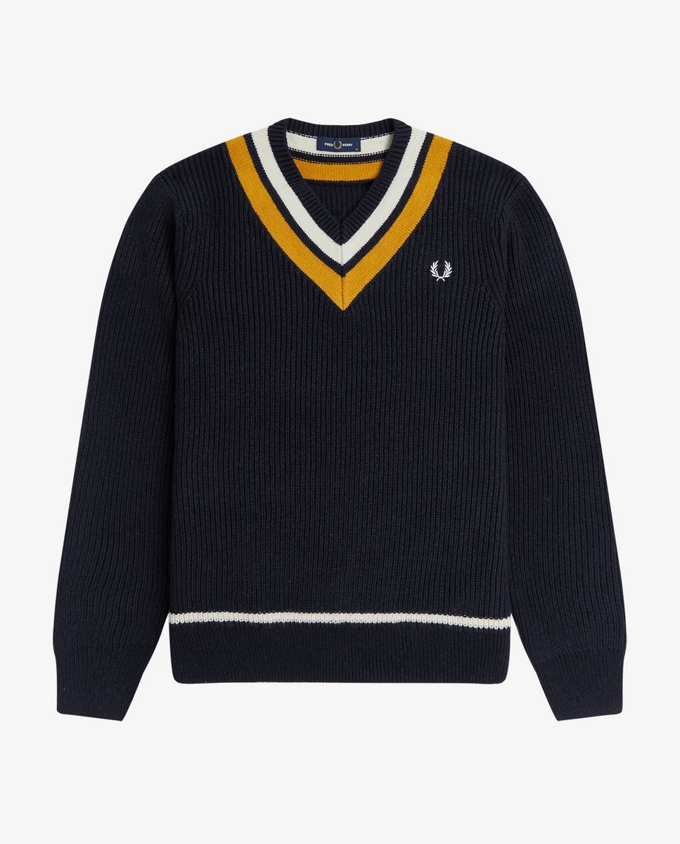 Pullover com gola em bico e riscas Marinho-2