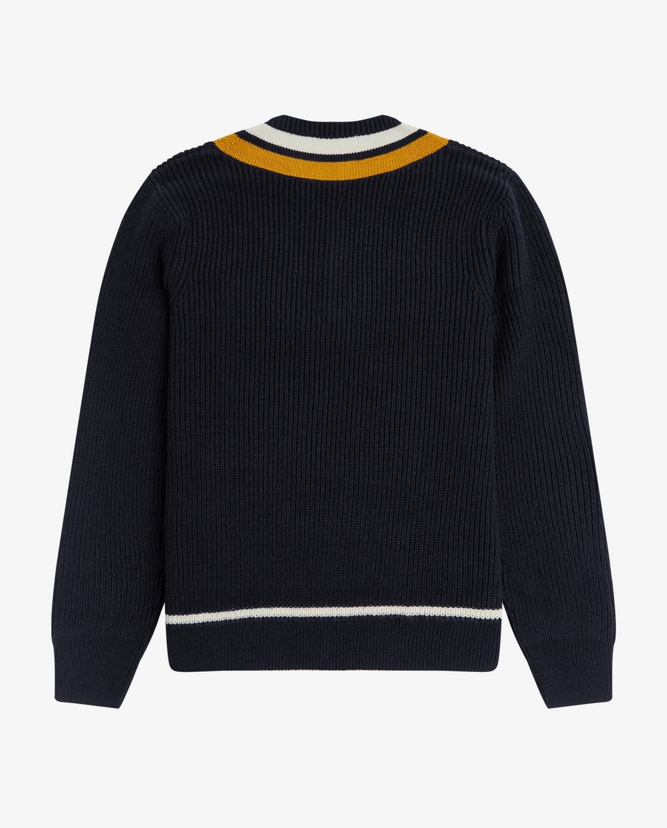 Pullover com gola em bico e riscas Marinho-6