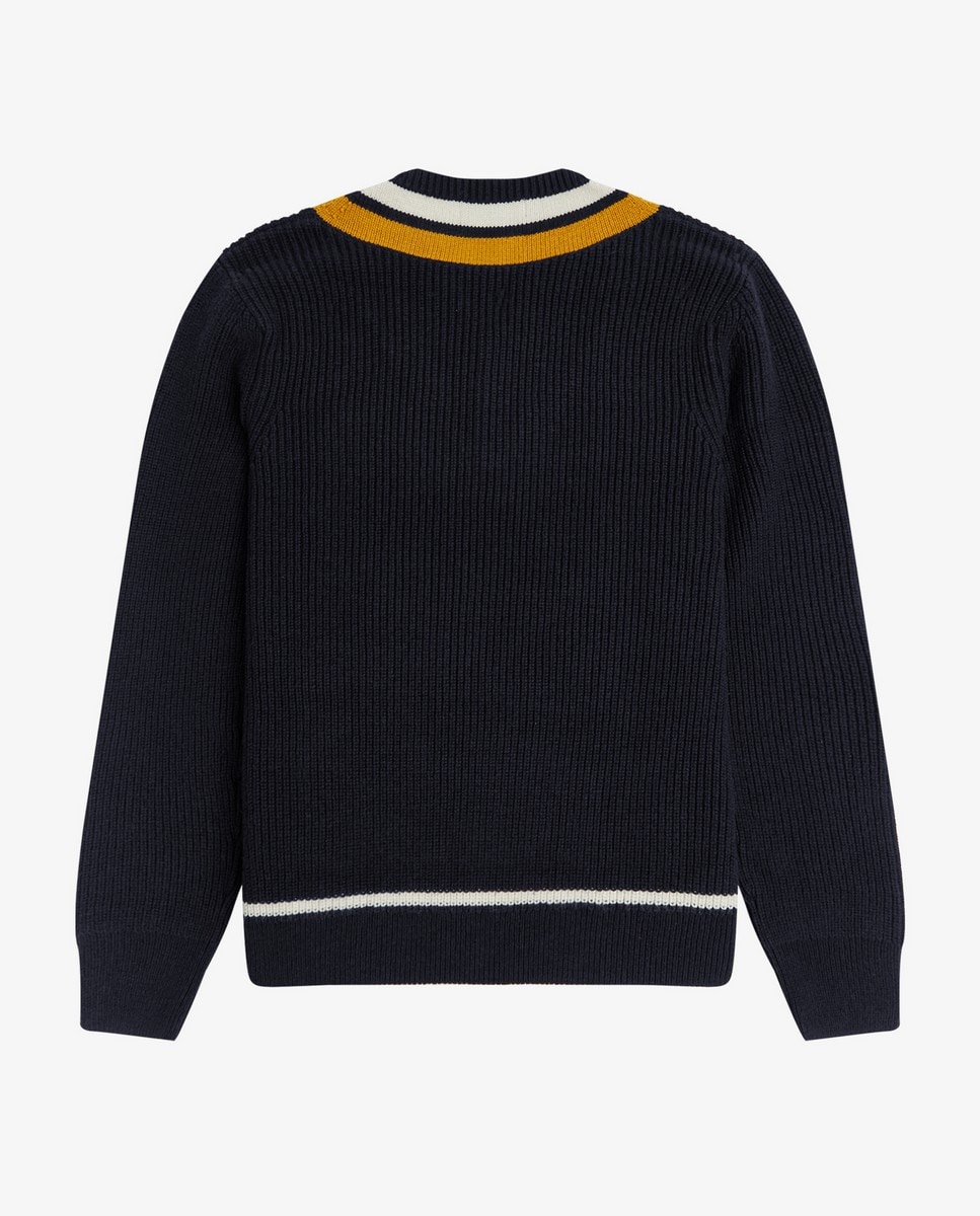 Pullover com gola em bico e riscas Marinho-6