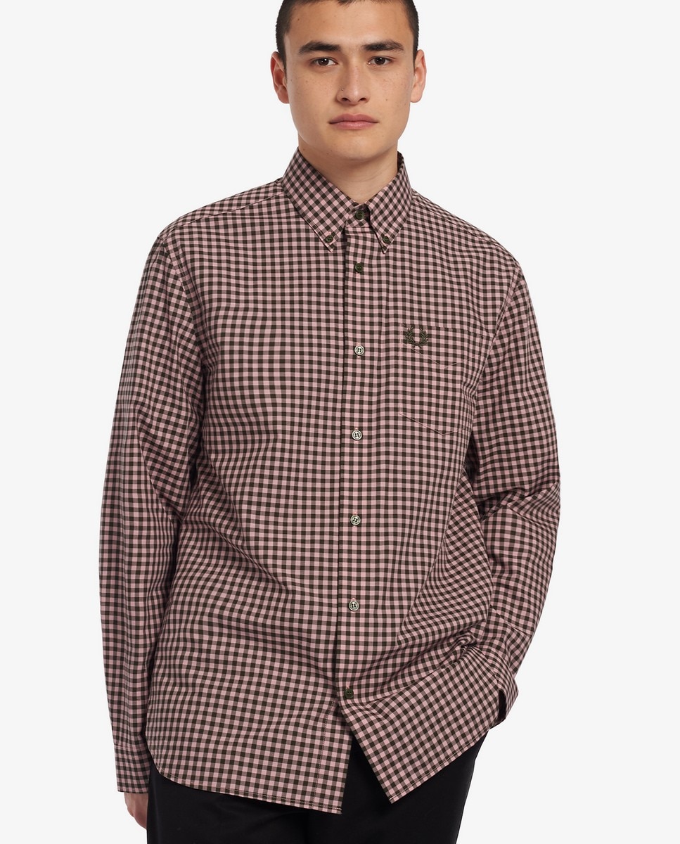 Camisa de manga comprida aos quadrados Rosa-1