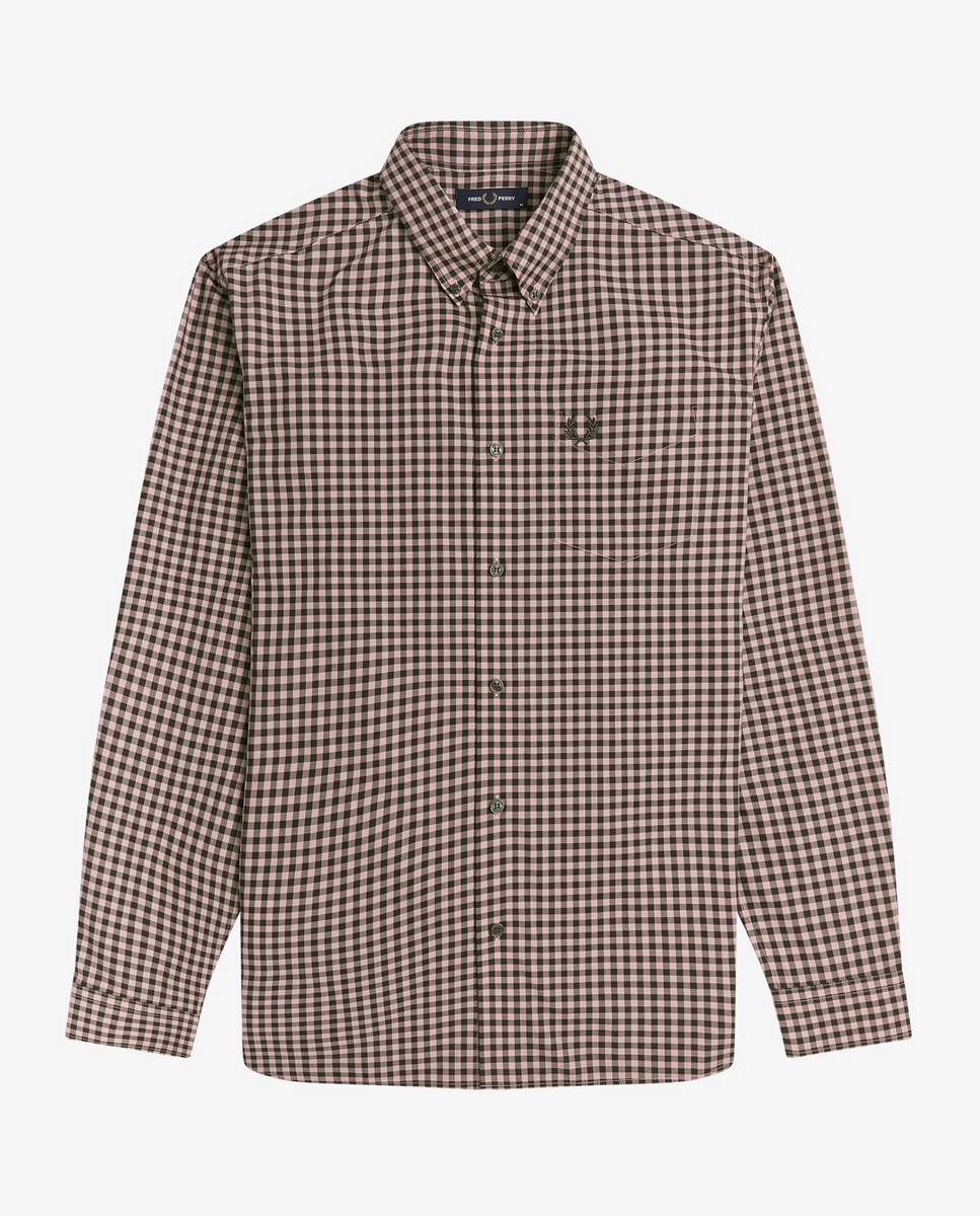 Camisa de manga comprida aos quadrados Rosa-2