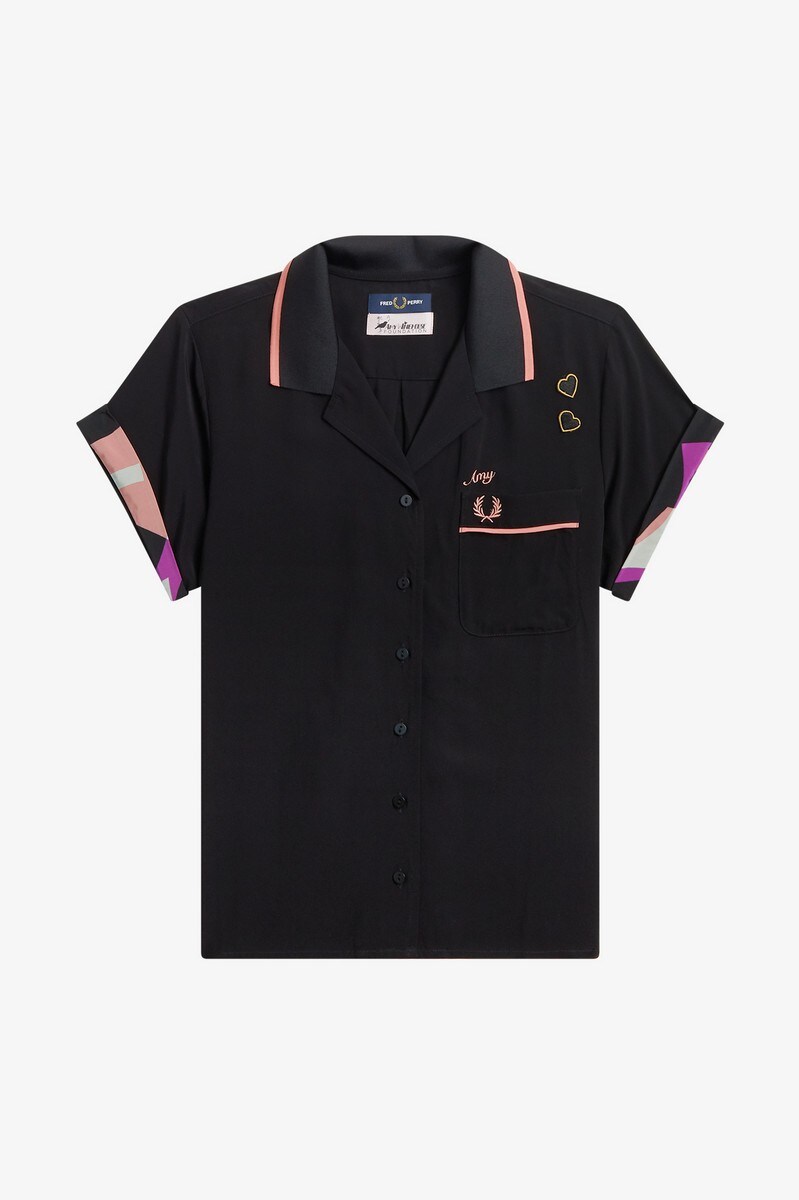 Camisa de bowling com acabamento estampado Preto-1