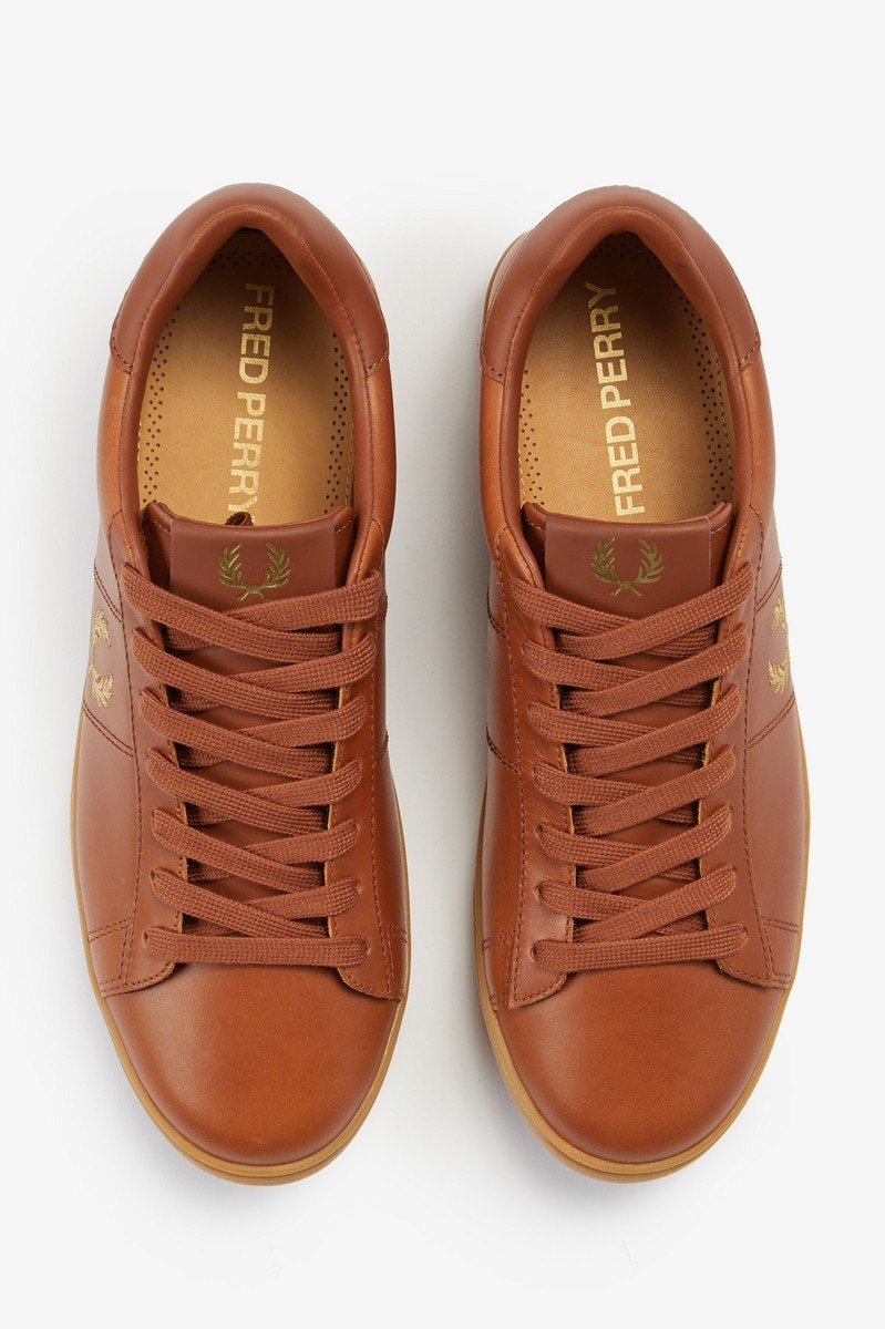 Sapatilha 'Spencer' em pele Fred Perry Castanho-2