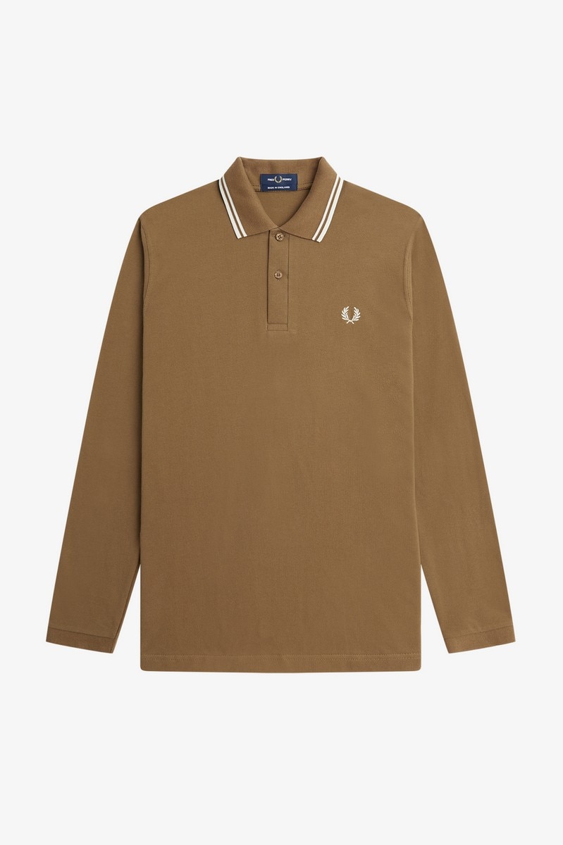 Polo original manga comprida 'Twin Tipped Fred Perry Shirt' Castanho-1