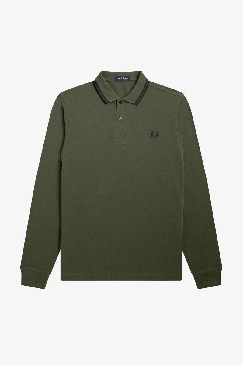 Polo de manga comprida 'Twin Tipped Fred Perry Shirt' Verde-militar-1