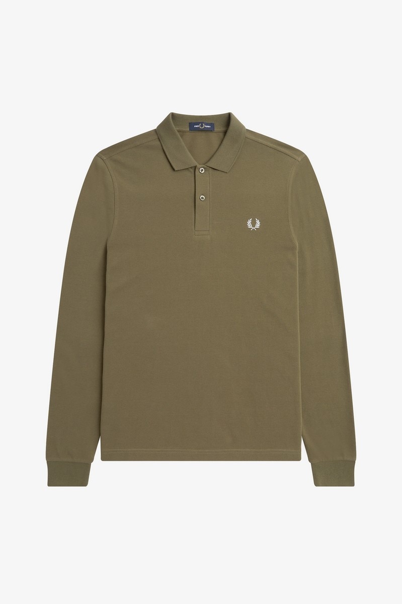 Polo de manga comprida. Uma interpretação do original 'Fred Perry Shirt' Verde-militar-1