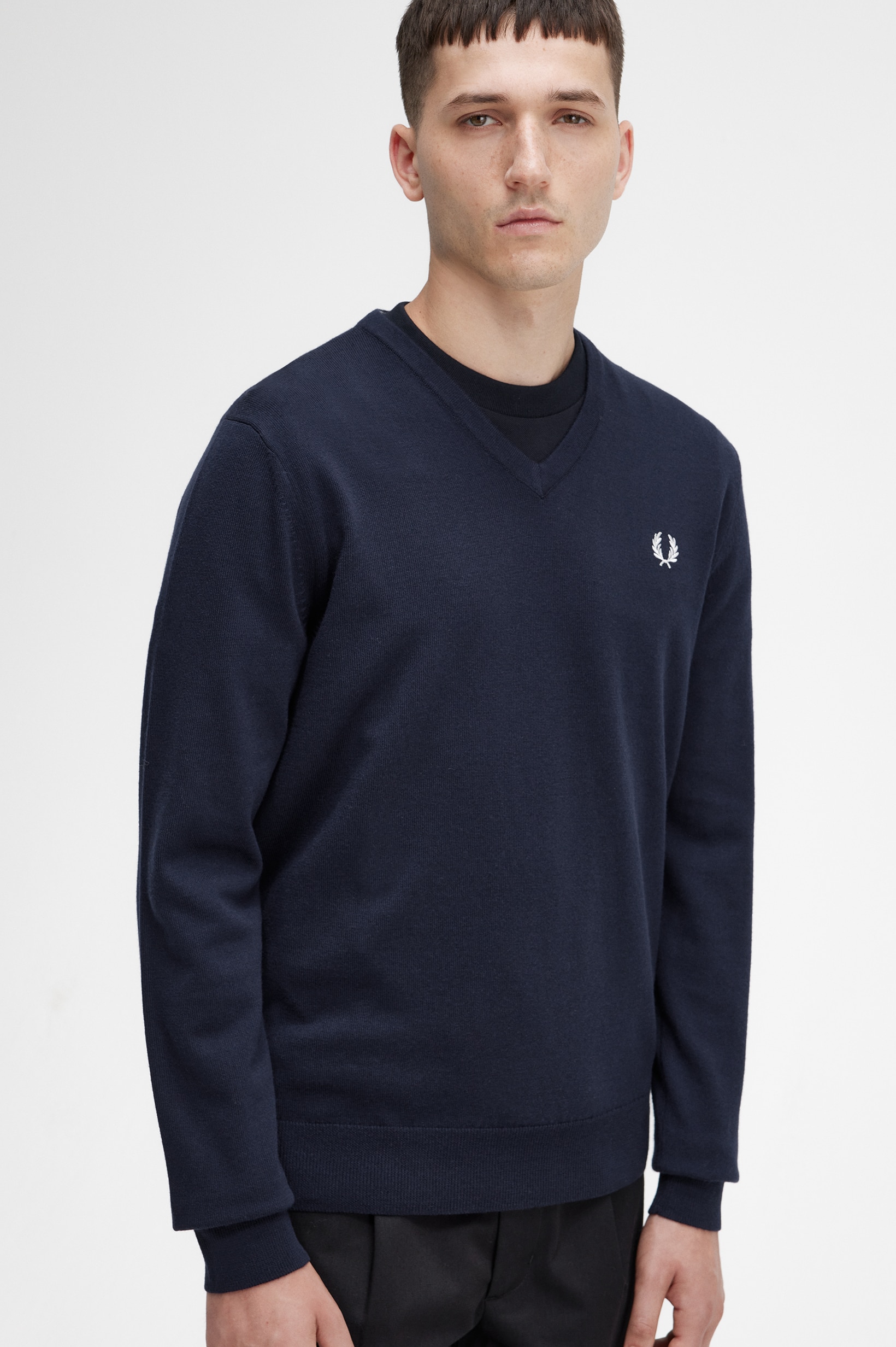 Camisola clássica com decote em 'V' Azul-marinho-1