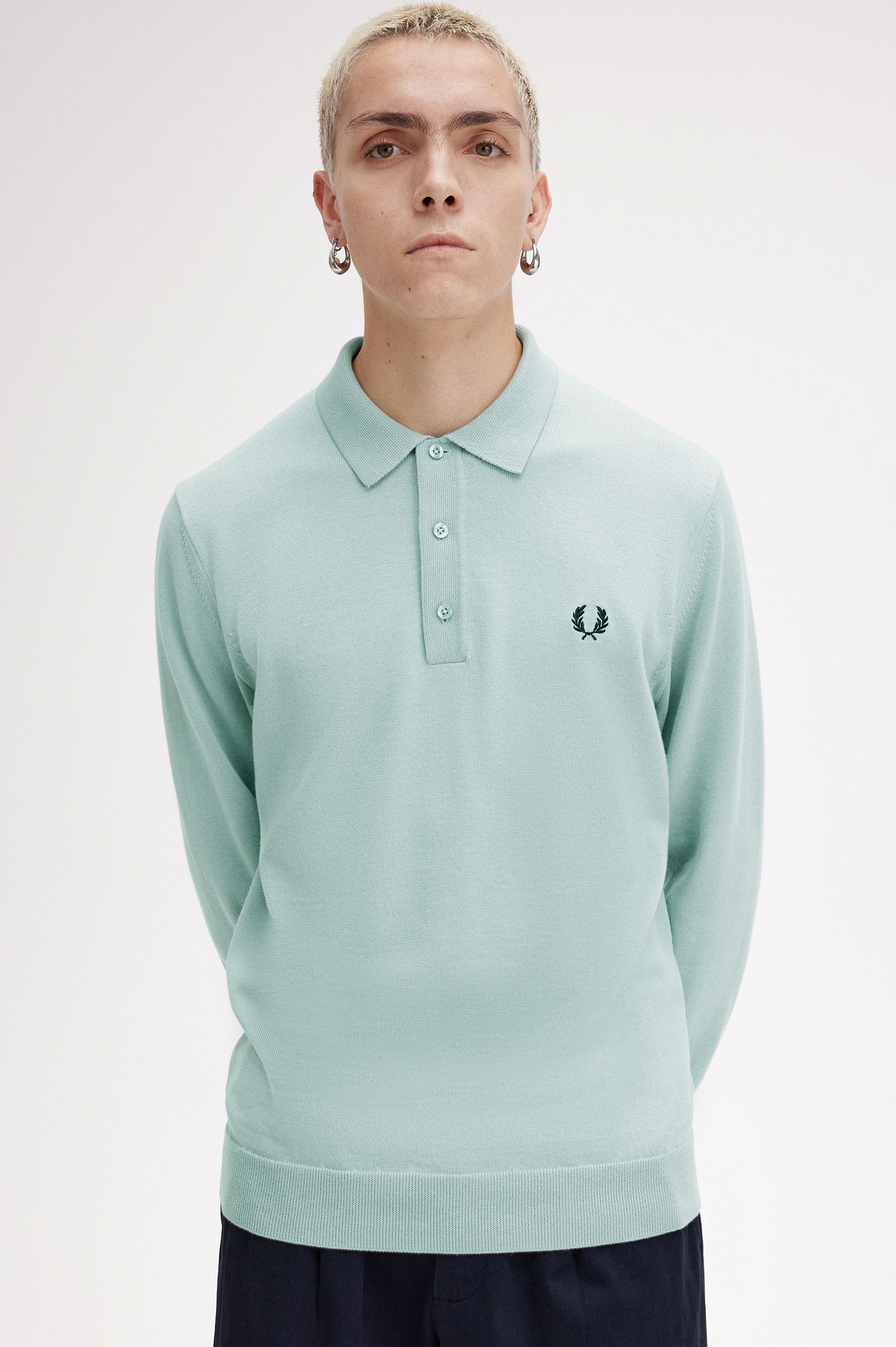 Polo de manga comprida em malha Azul-claro-1
