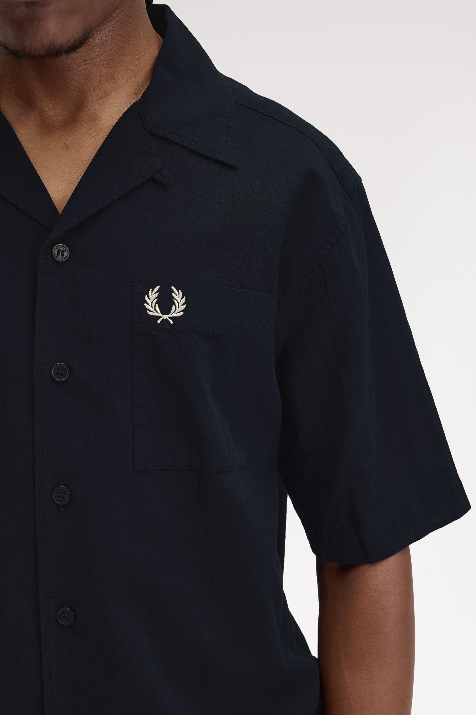 Camisa 'Lightweight Texture Revere Collar' Azul-marinho-3