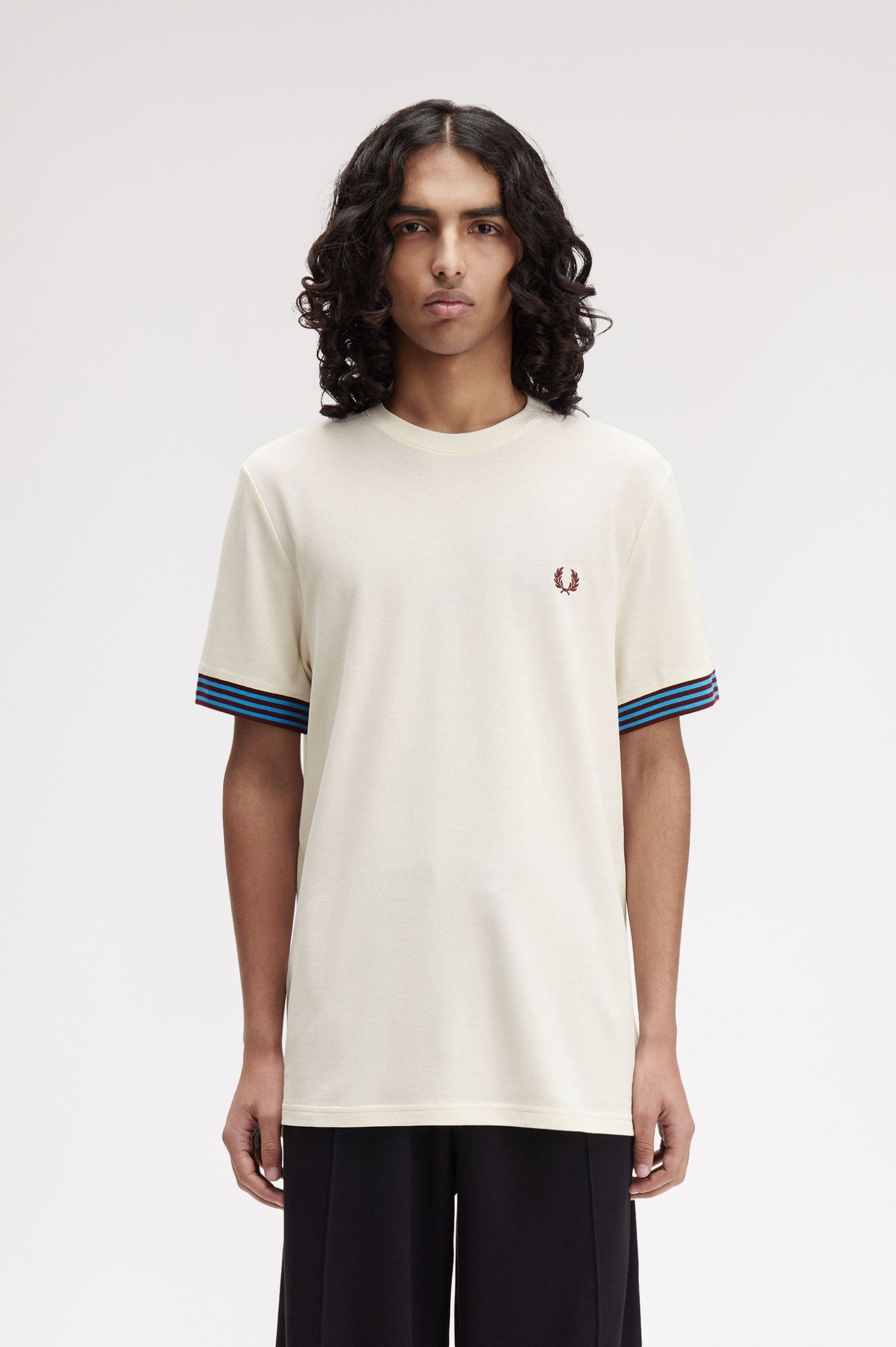 T-Shirt Manga Curta em Cru 'Striped Cuff' Cru-1