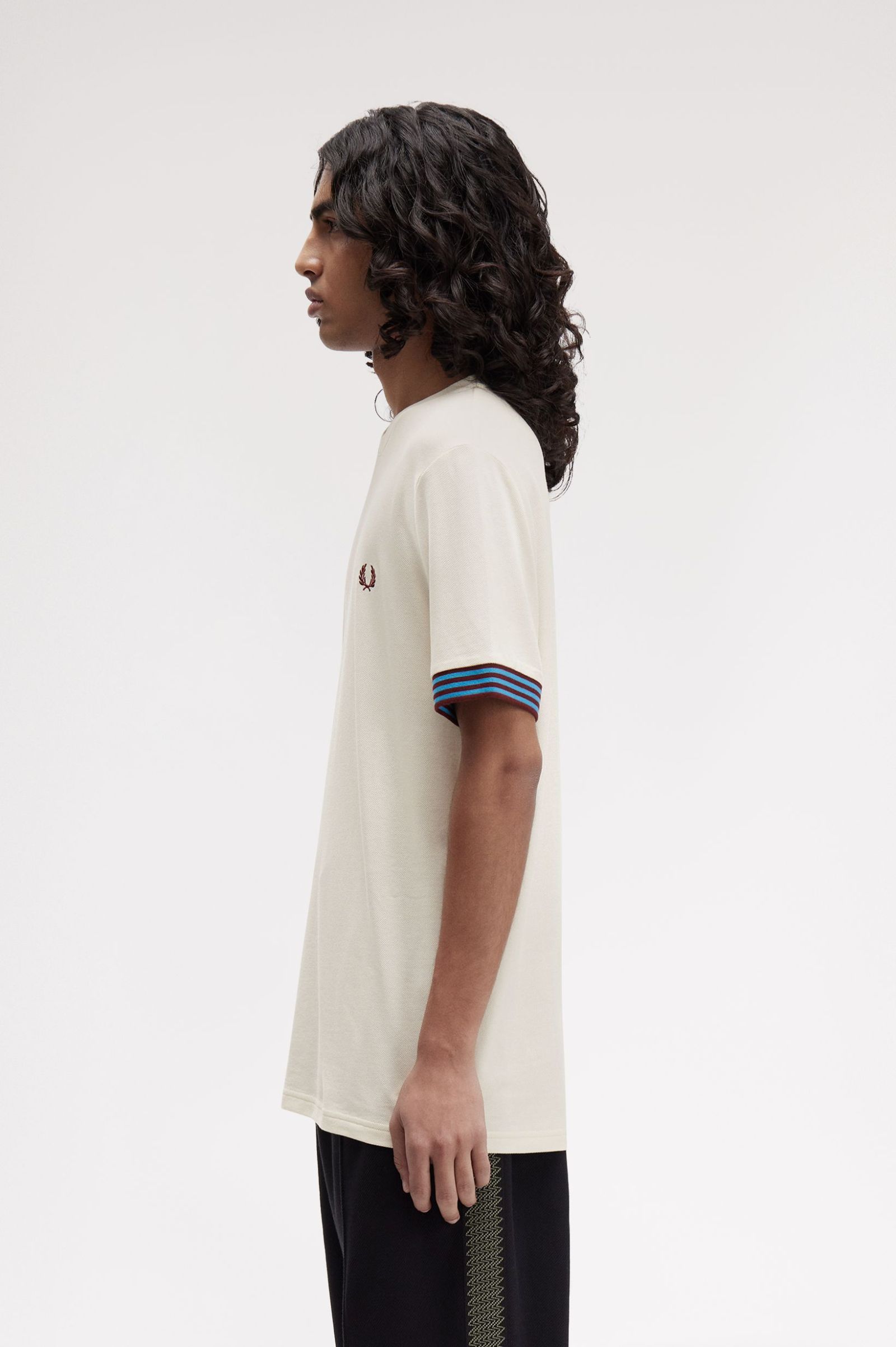 T-Shirt Manga Curta em Cru 'Striped Cuff' Cru-2