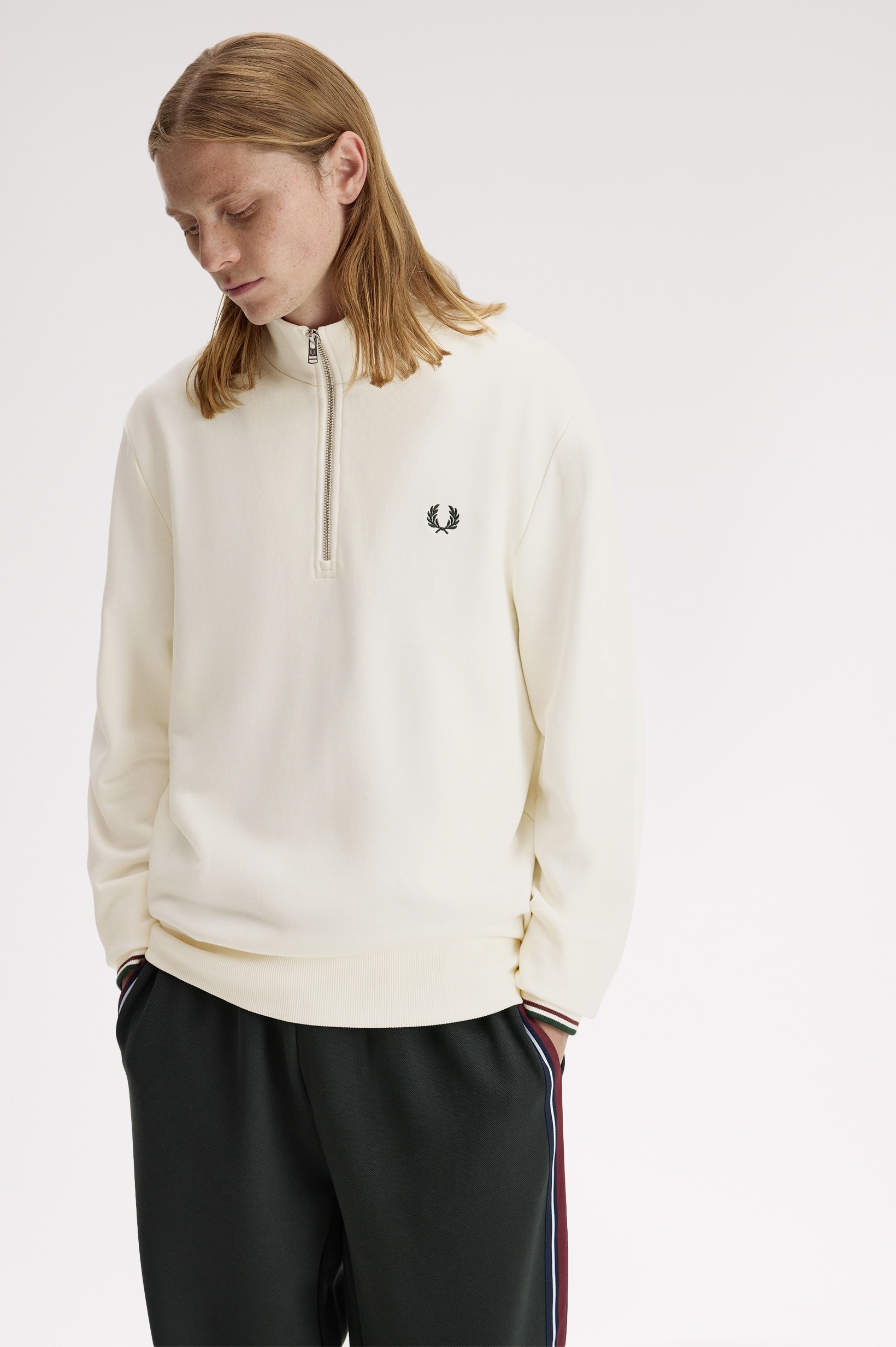 Sweatshirt com Fecho de Correr Cru-1