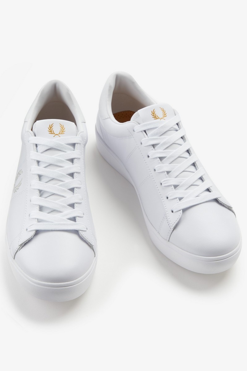 Sapatilhas Unissexo 'Spencer' em Pele Fred Perry Branco-3