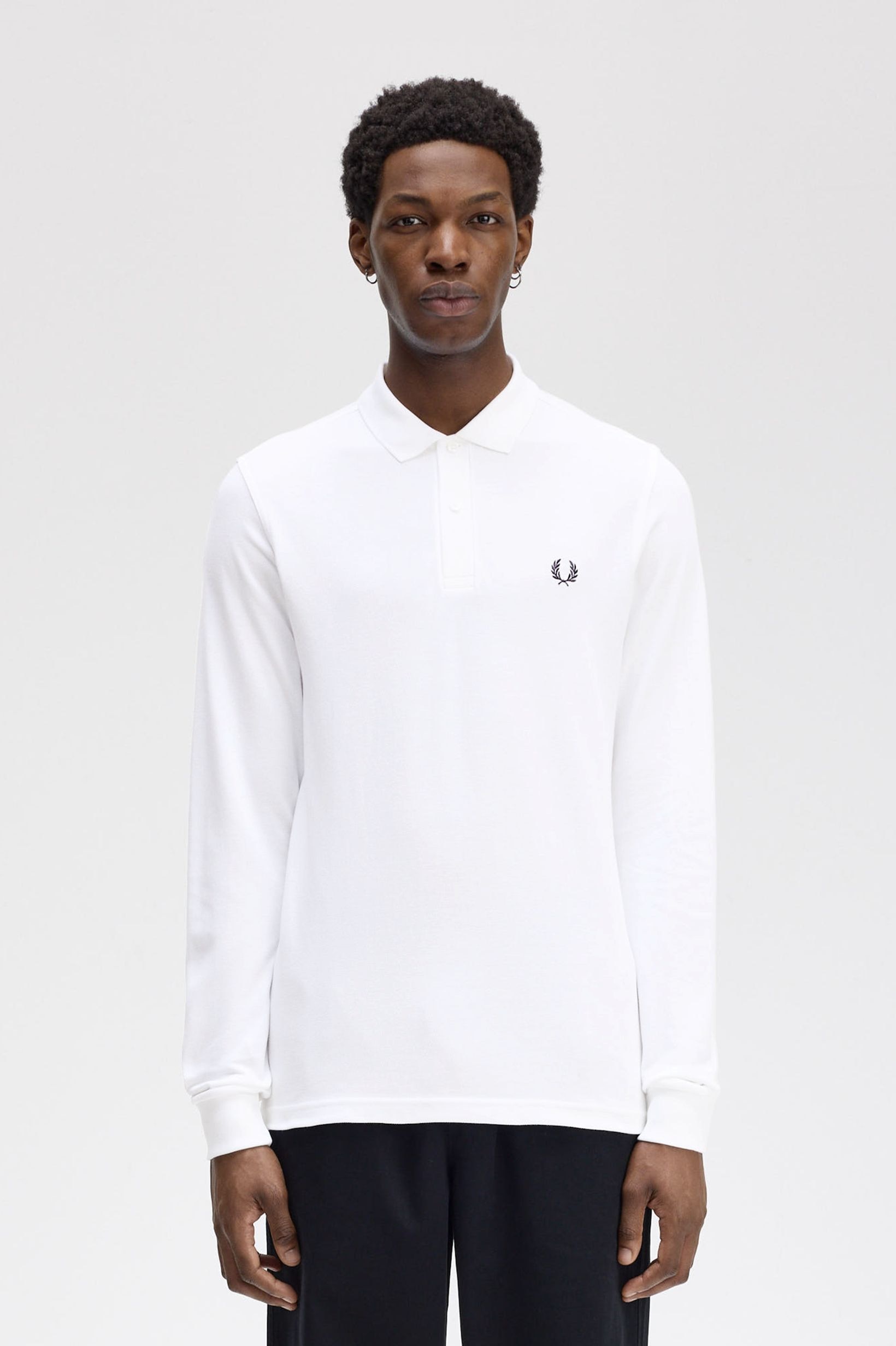 Polo 'Fred Perry' de Manga Comprida Branco-1