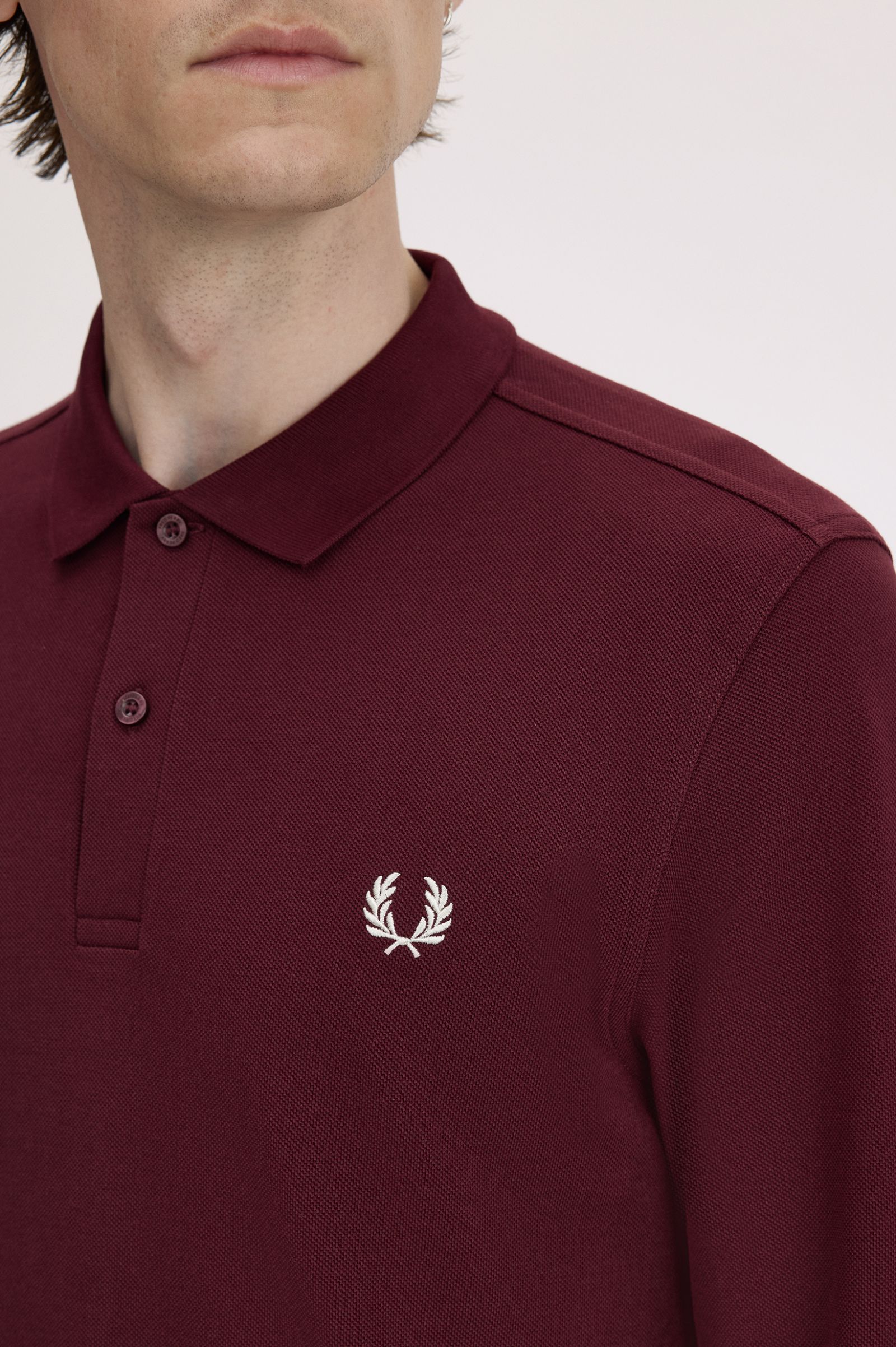 Polo 'Fred Perry' de Manga Comprida Bordeaux-3