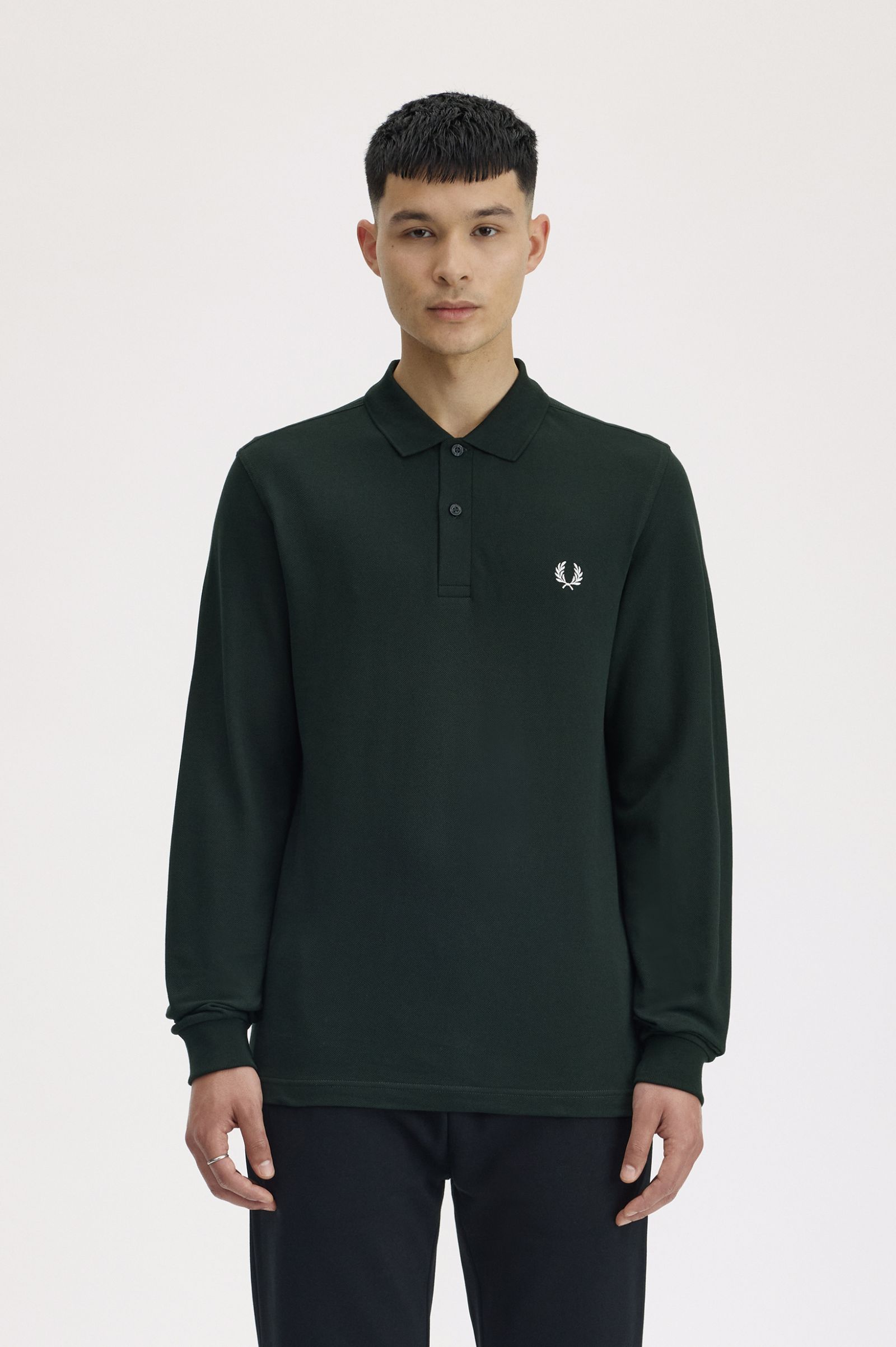 Polo 'Fred Perry' de Manga Comprida Verde-escuro-1