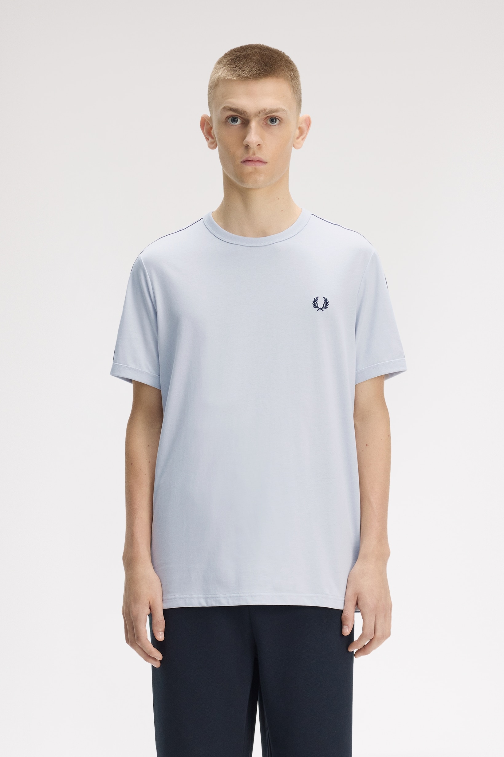 T-Shirt Manga Curta, em Azul 'Taped Ringer' Azul-claro-1
