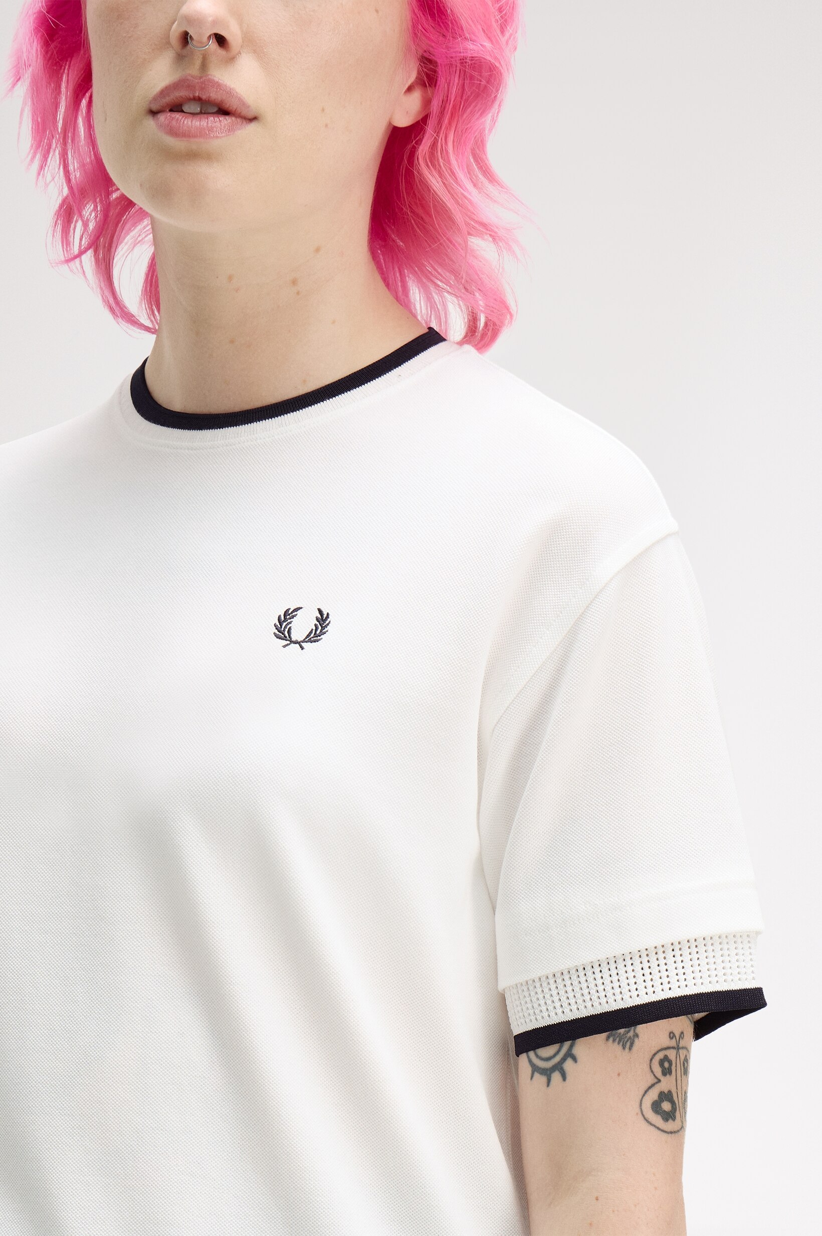 Tipped Mesh Pique T-Shirt' Branco-3