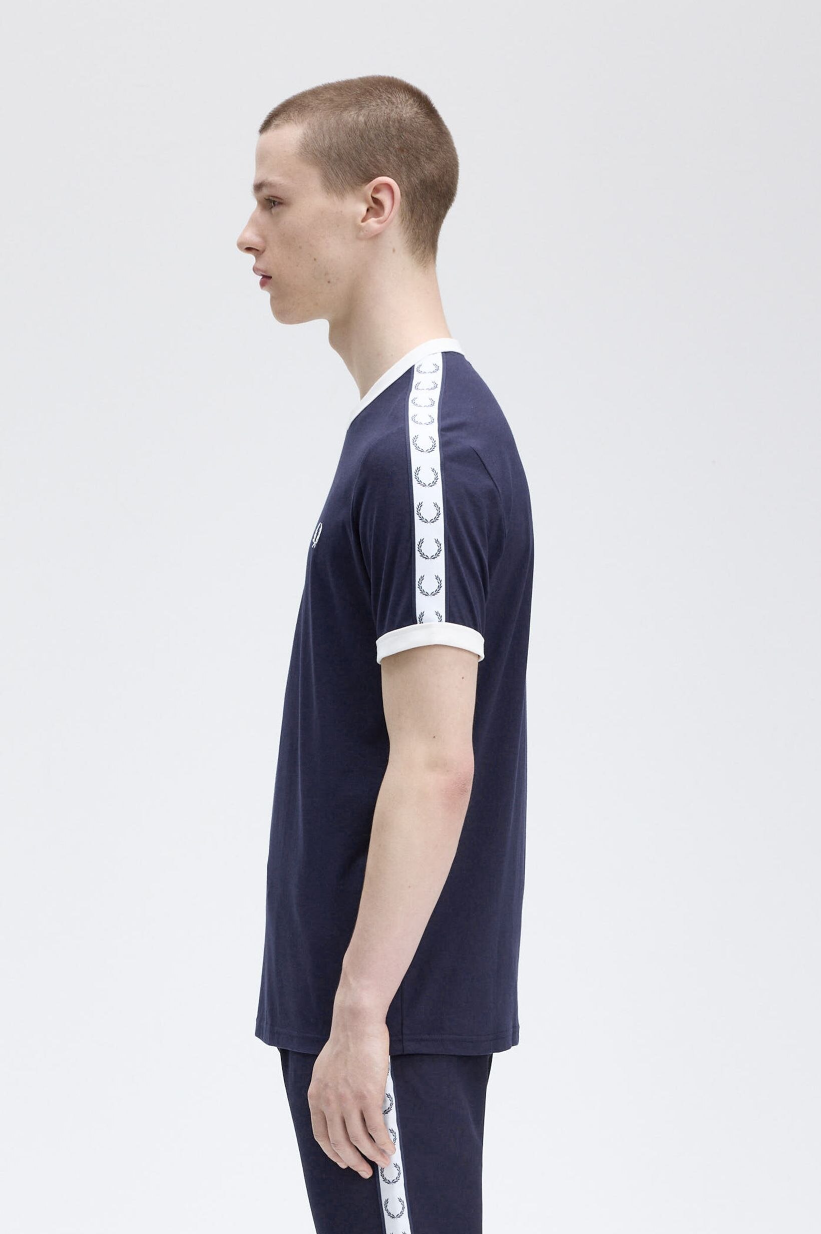 T-Shirt Manga Curta, em Azul 'Taped Ringer' Azul-2