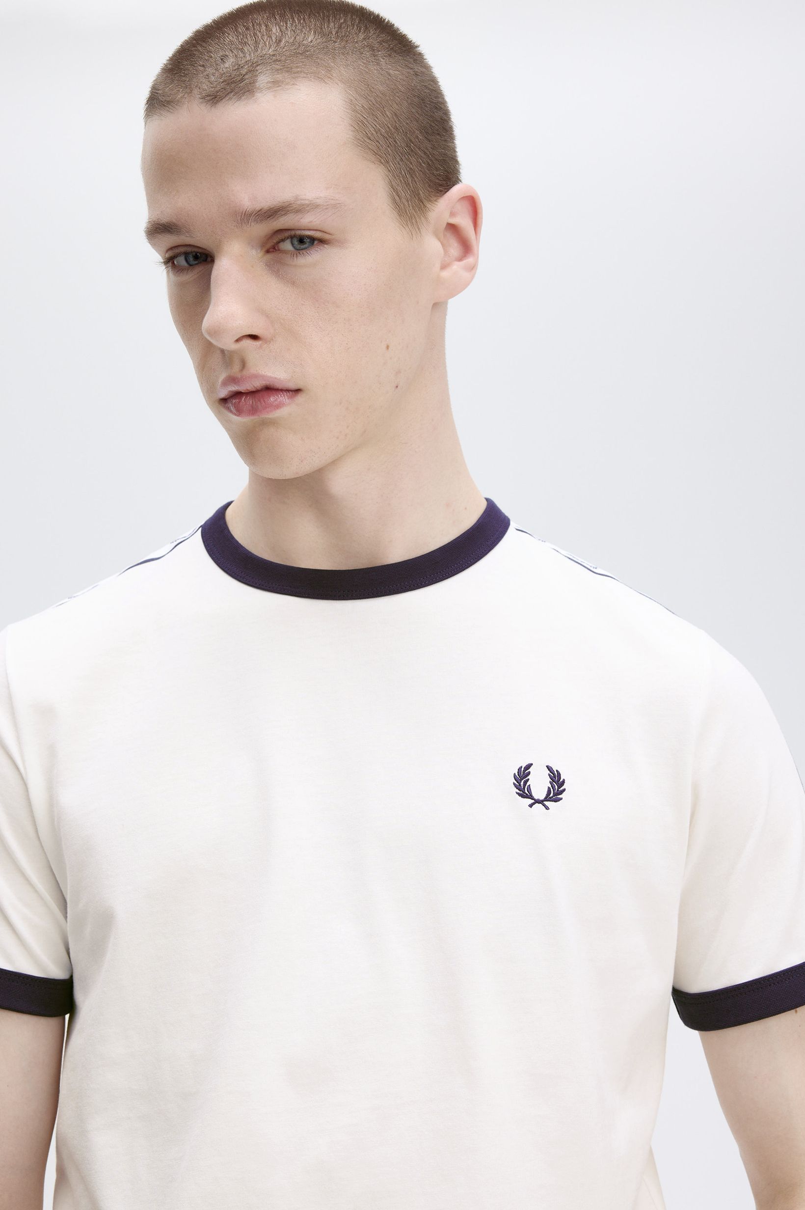 T-Shirt Manga Curta, em Branco 'Taped Ringer' Branco-3