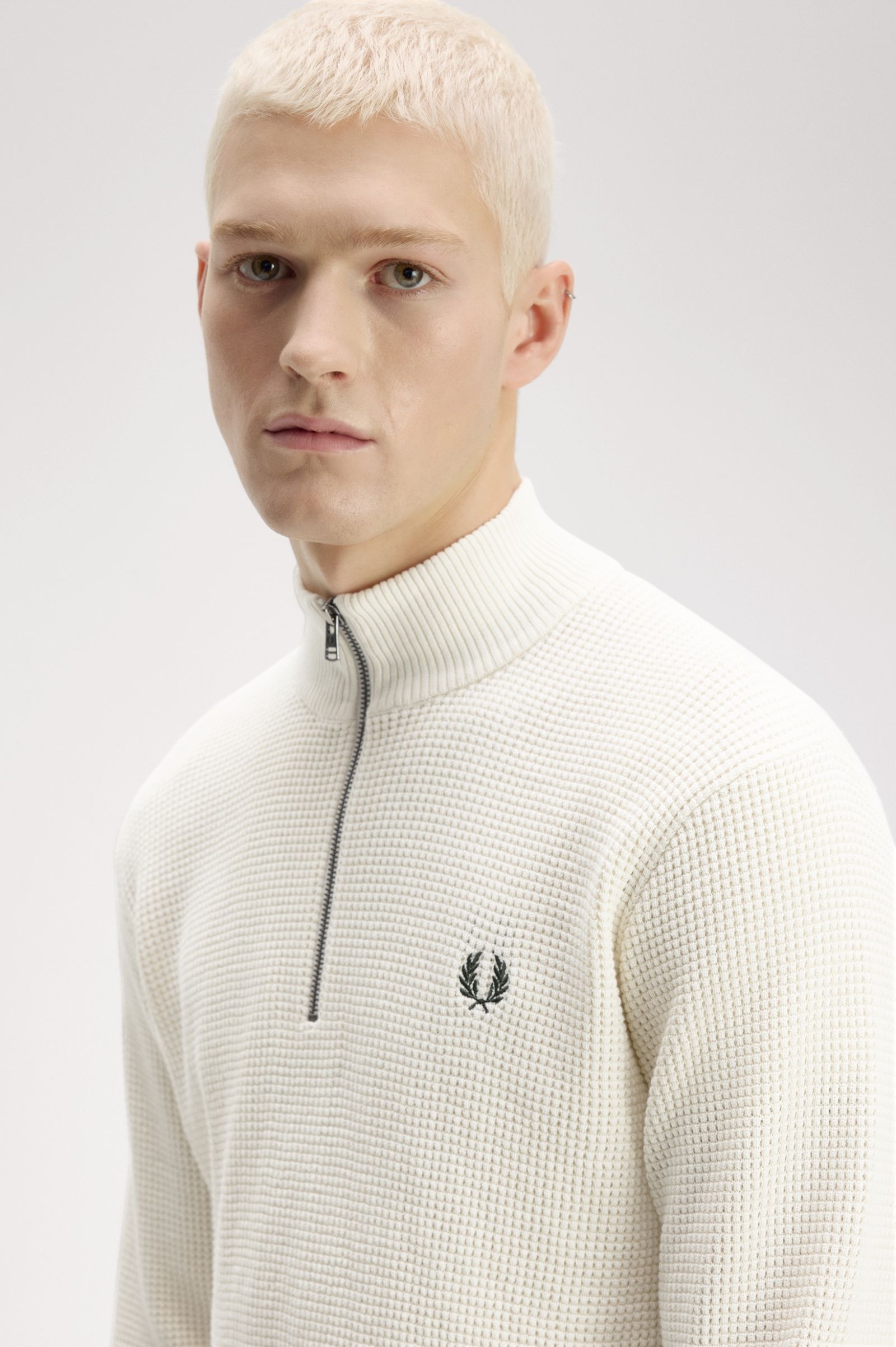 Camisola 'Waffle Stitch Half Zip' em Cru Cru-3