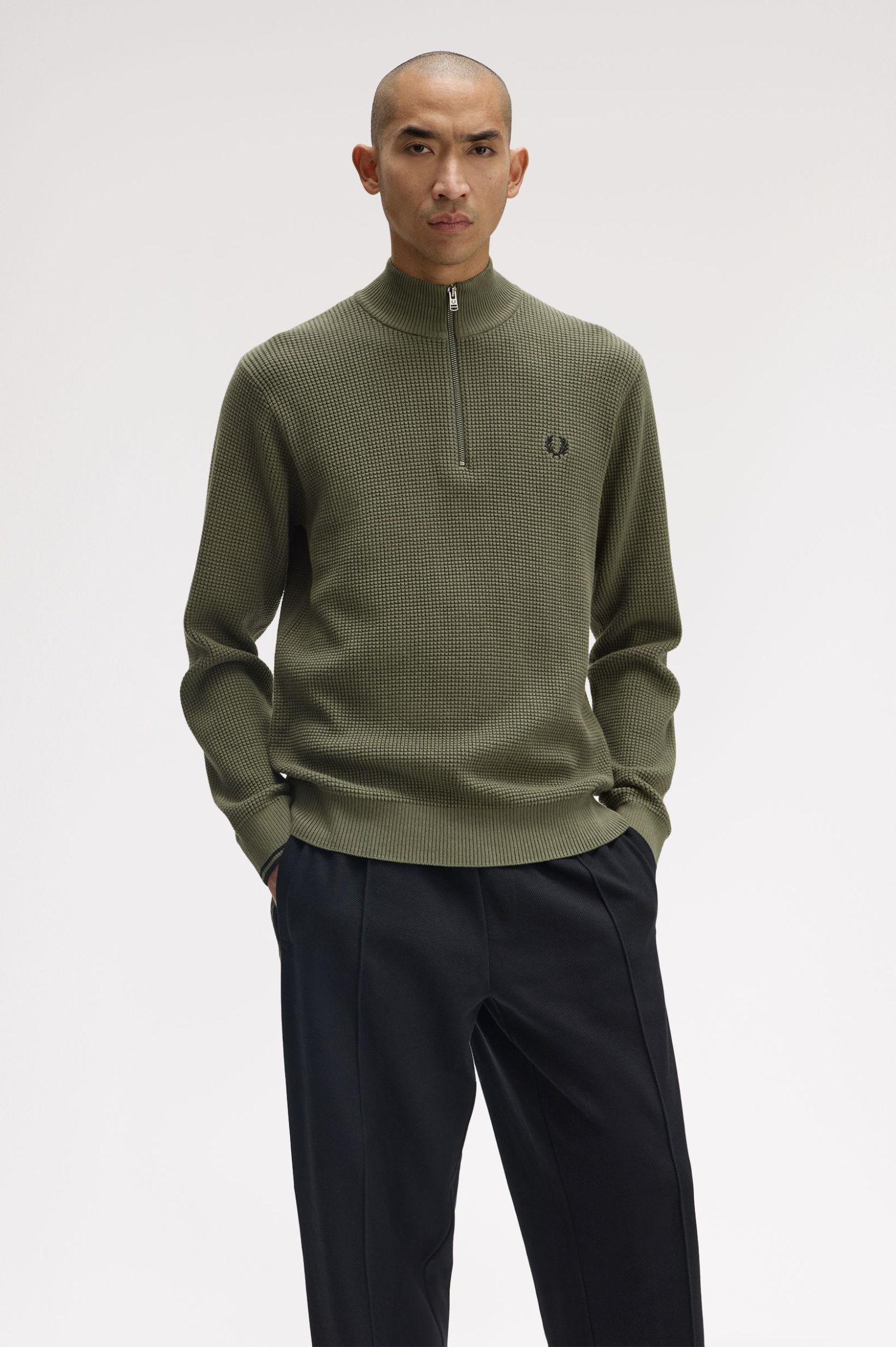 Imagem 0 de Camisola 'Waffle Stitch Half Zip' em Verde