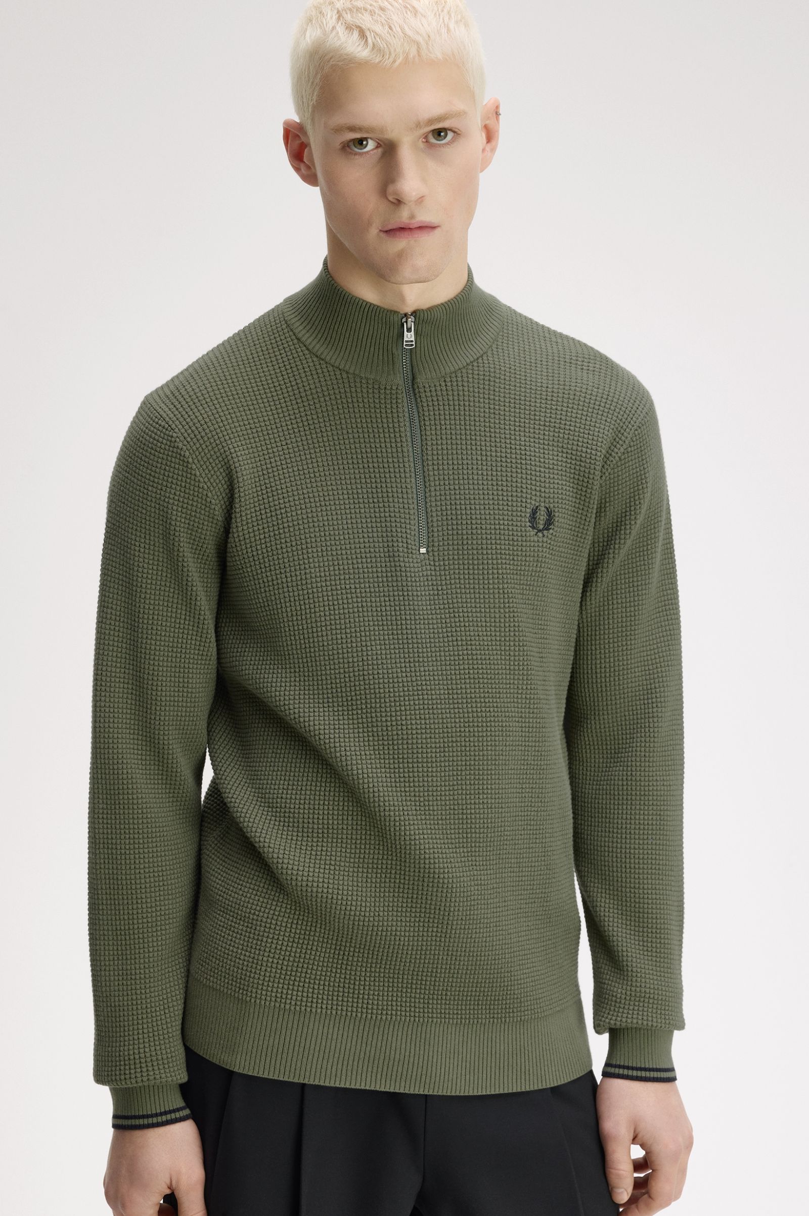 Camisola 'Waffle Stitch Half Zip' em Verde Verde-2