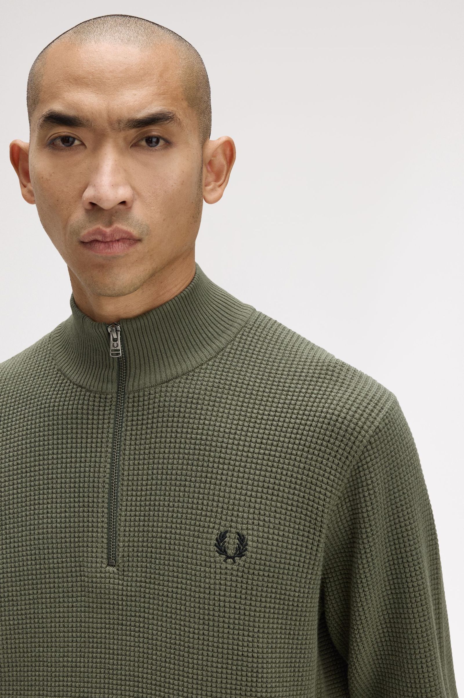 Camisola 'Waffle Stitch Half Zip' em Verde Verde-3