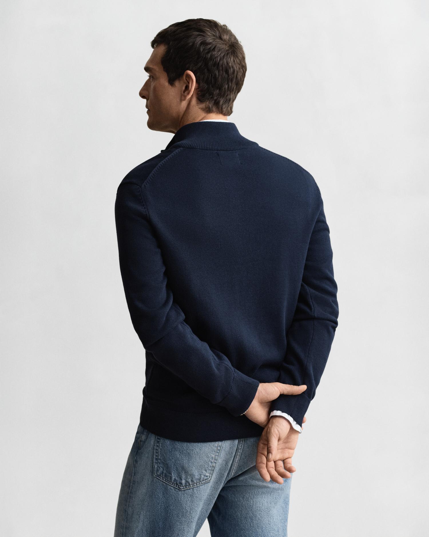 Cardigan de Algodão com Fecho Zip Azul-escuro-2