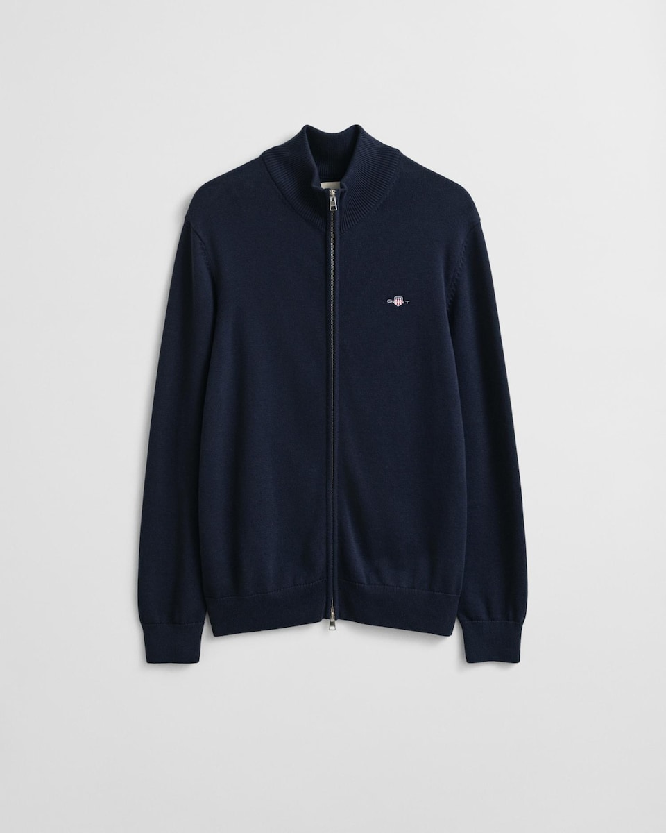 Cardigan de Algodão com Fecho Zip Azul-escuro-5