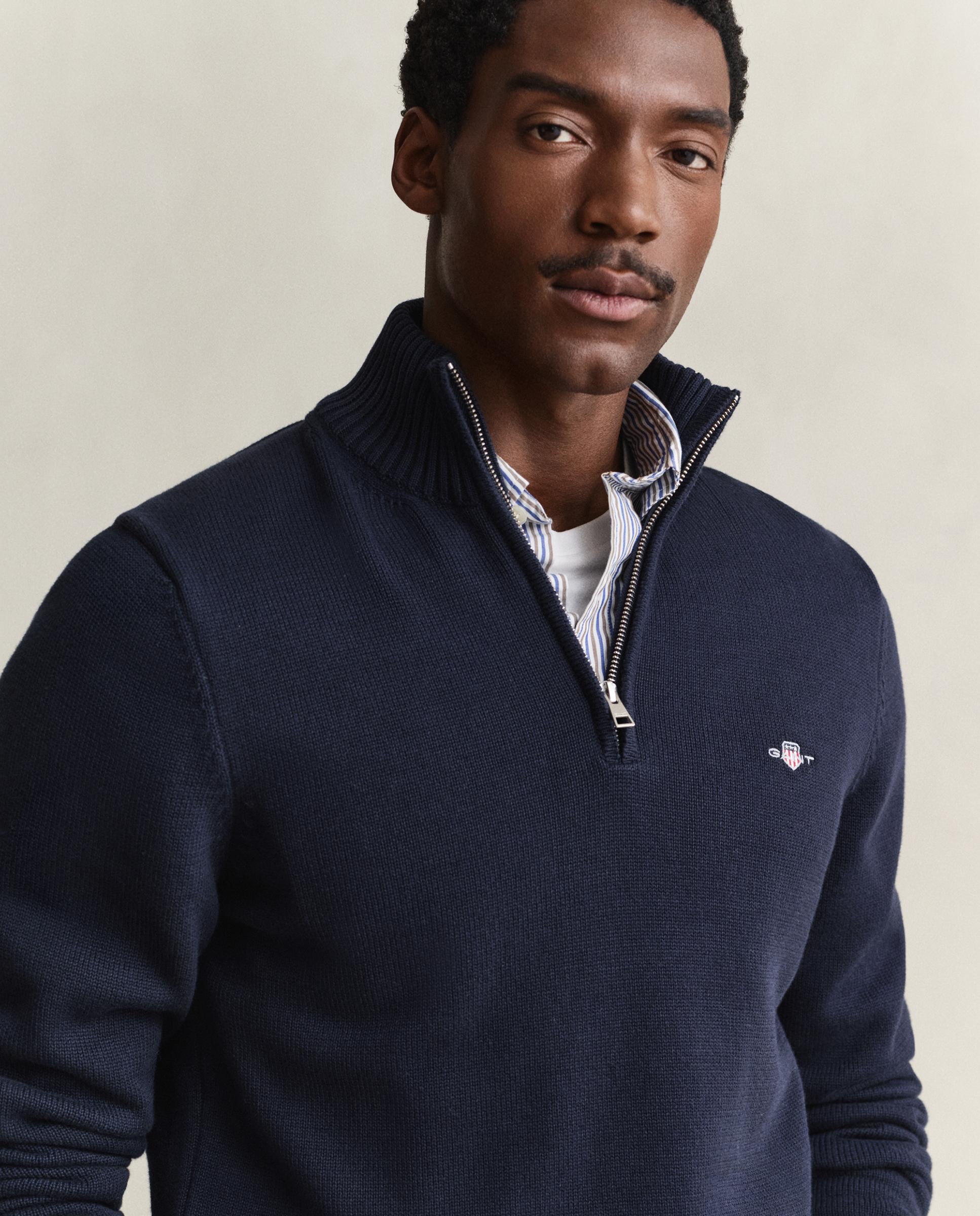 Camisola de Gola Alta com Fecho Zip Azul-escuro-2