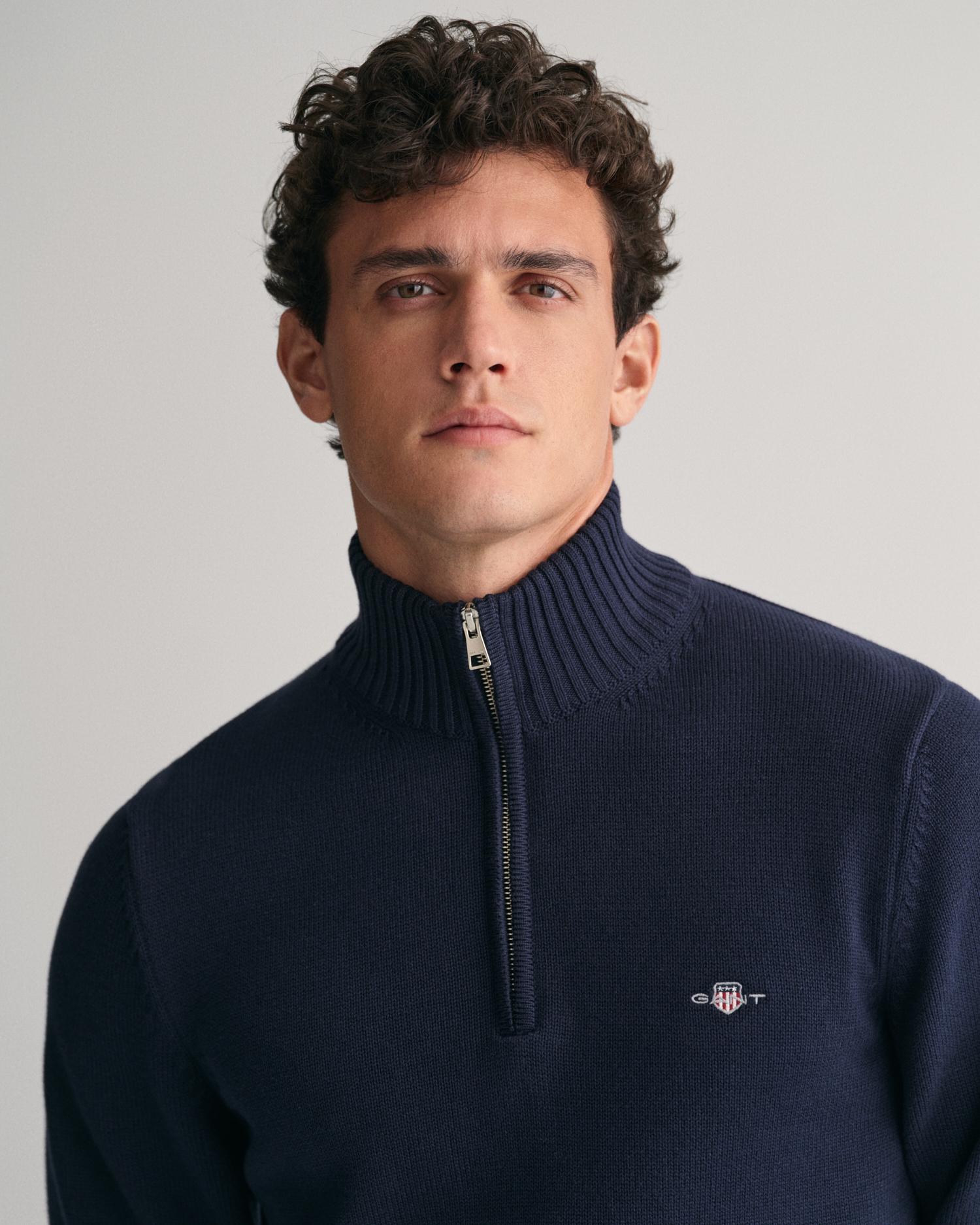 Camisola de Gola Alta com Fecho Zip Azul-escuro-4