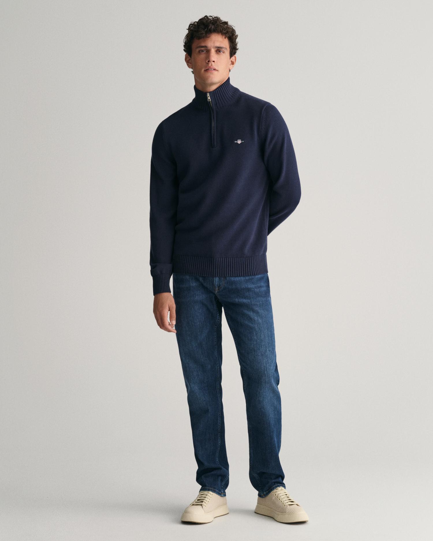 Camisola de Gola Alta com Fecho Zip Azul-escuro-5