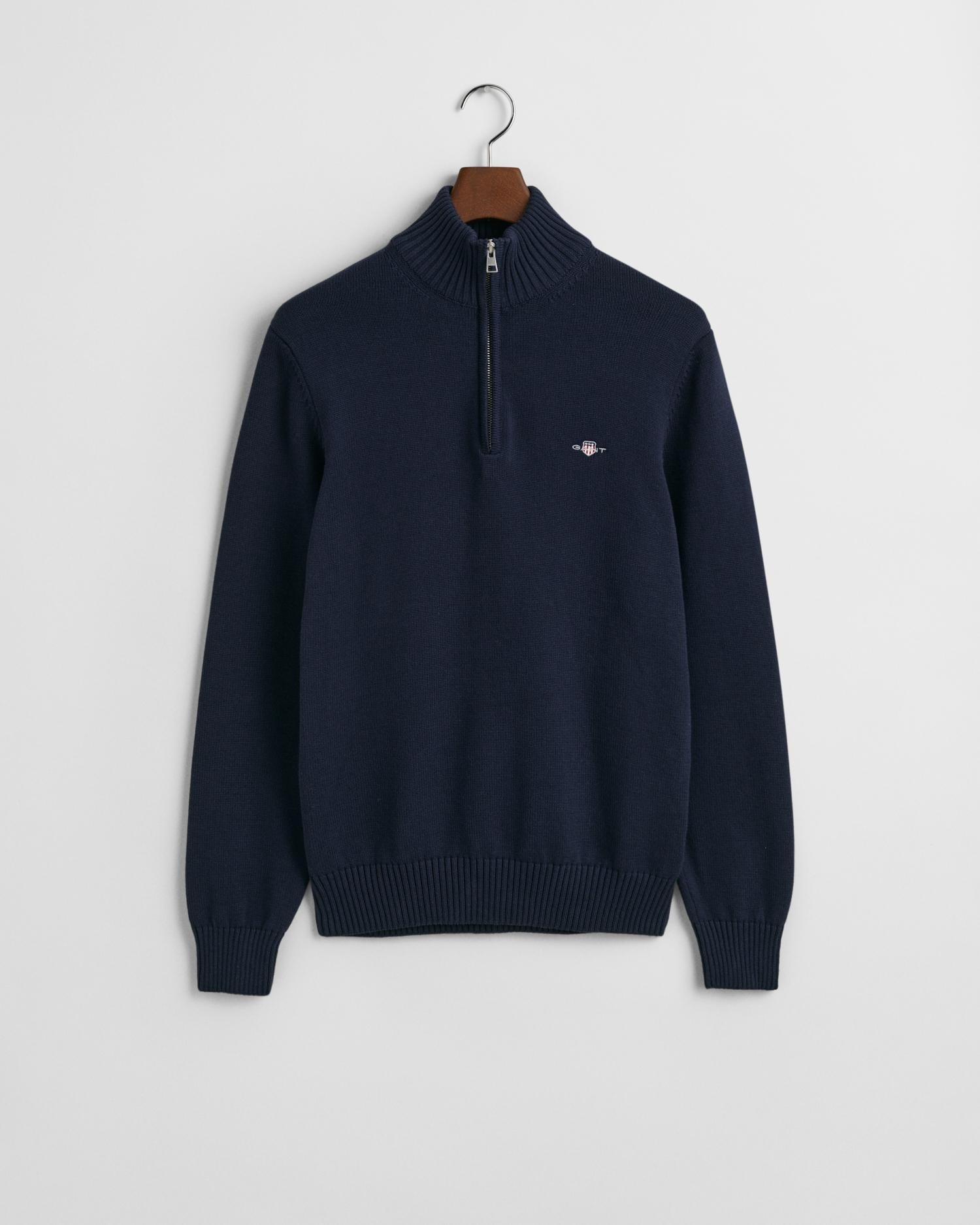 Camisola de Gola Alta com Fecho Zip Azul-escuro-6