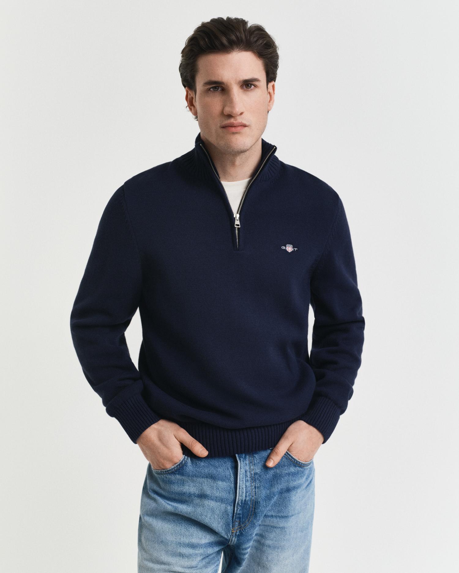 Camisola de Gola Alta com Fecho Zip Azul-escuro-7