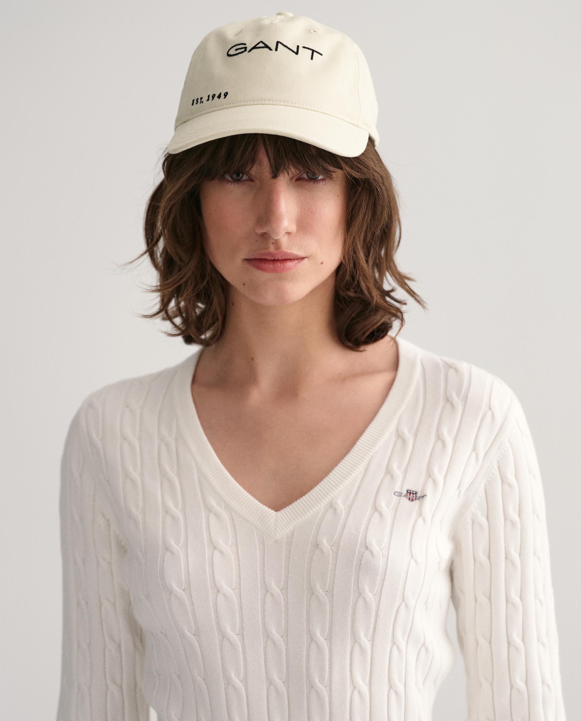 Camisola de Malha de Oitos com Gola em V Branco-2