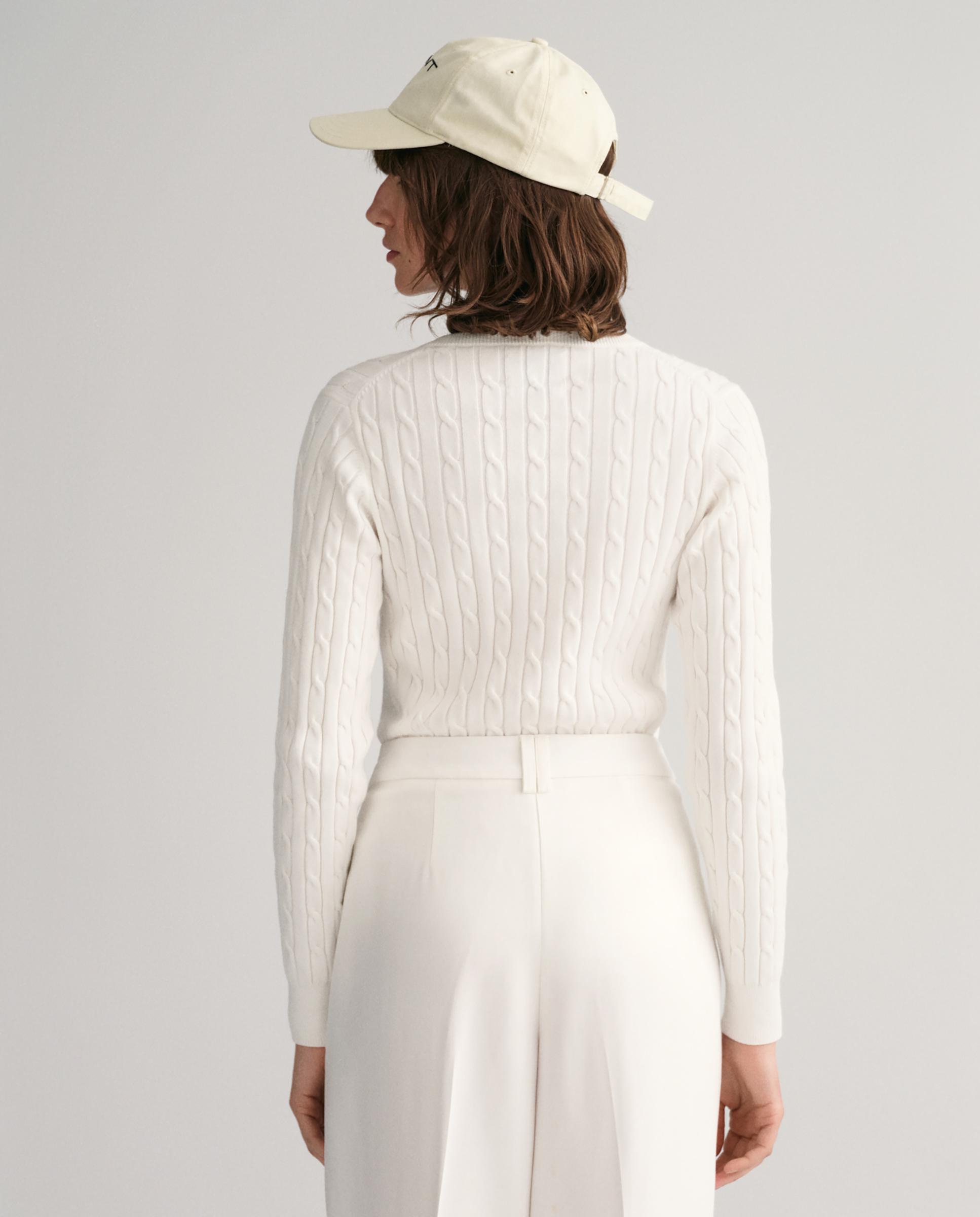 Camisola de Malha de Oitos com Gola em V Branco-4