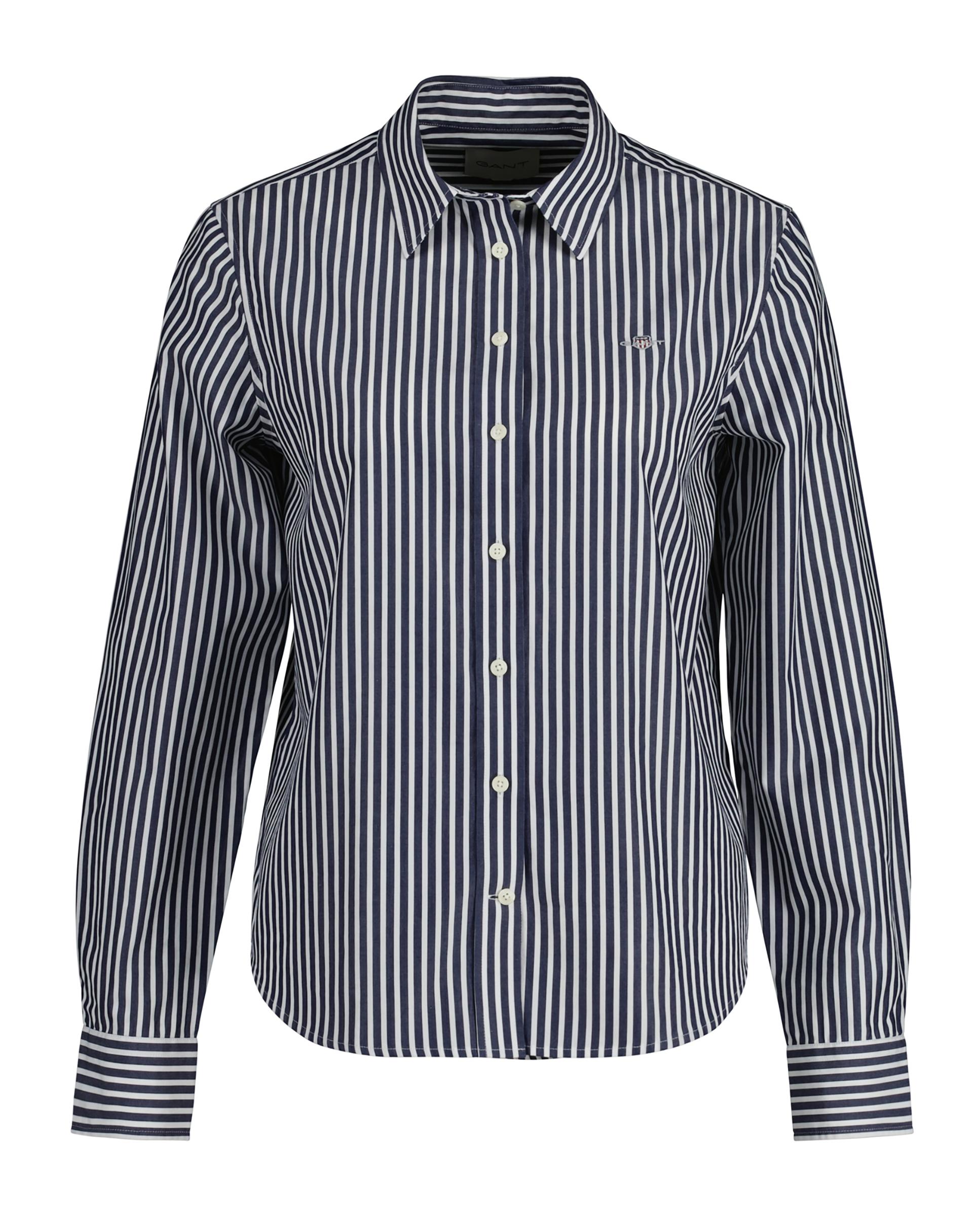 Camisa de Manga Comprida Às Riscas Azul-escuro-1