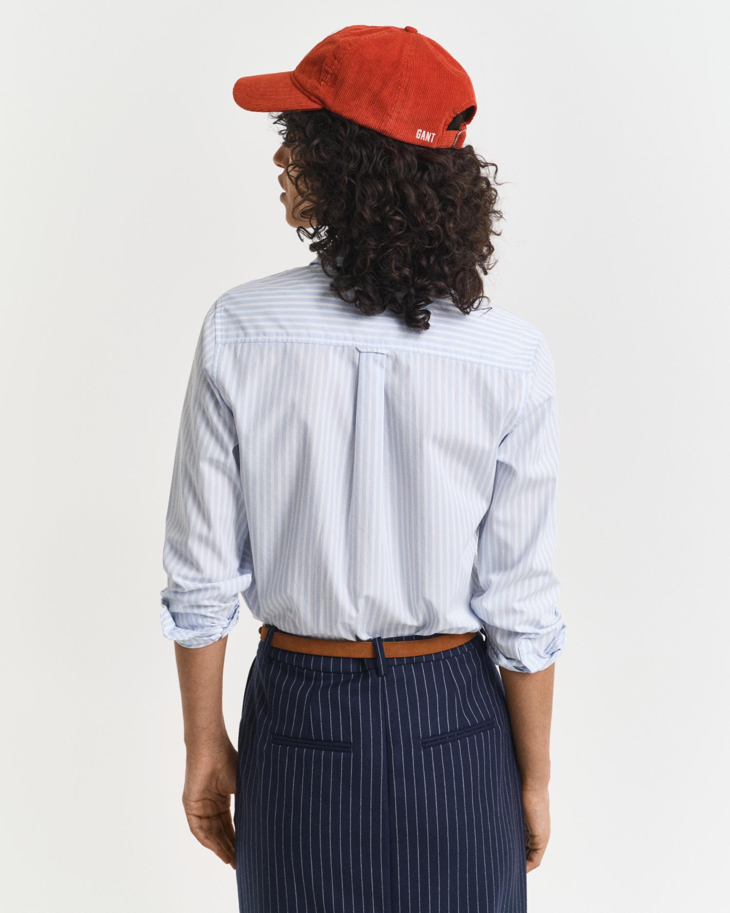 Camisa de Manga Comprida e Design Às Riscas Azul-2