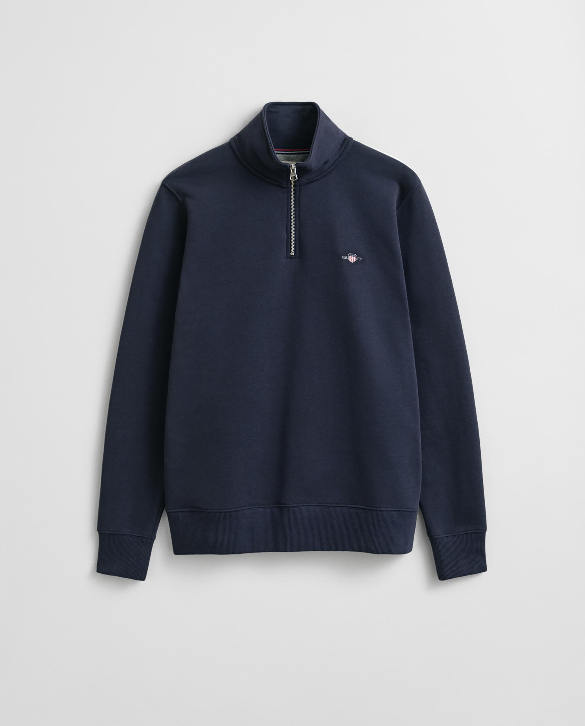 Sweatshirt com Fecho Zip de Gola Alta e Logo no Peito Azul-escuro-6