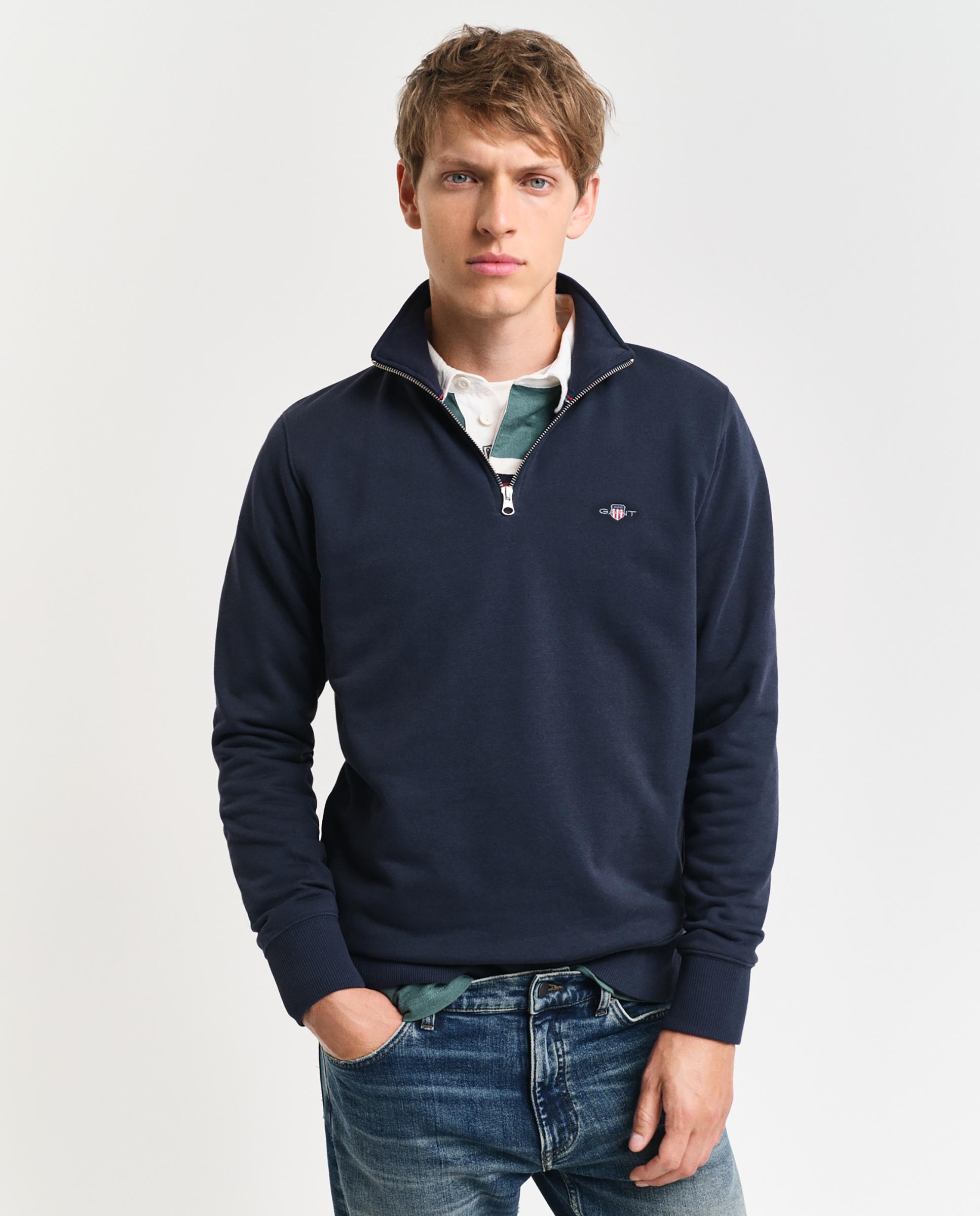 Sweatshirt de Gola Alta com Fecho Zip Azul-marinho-1