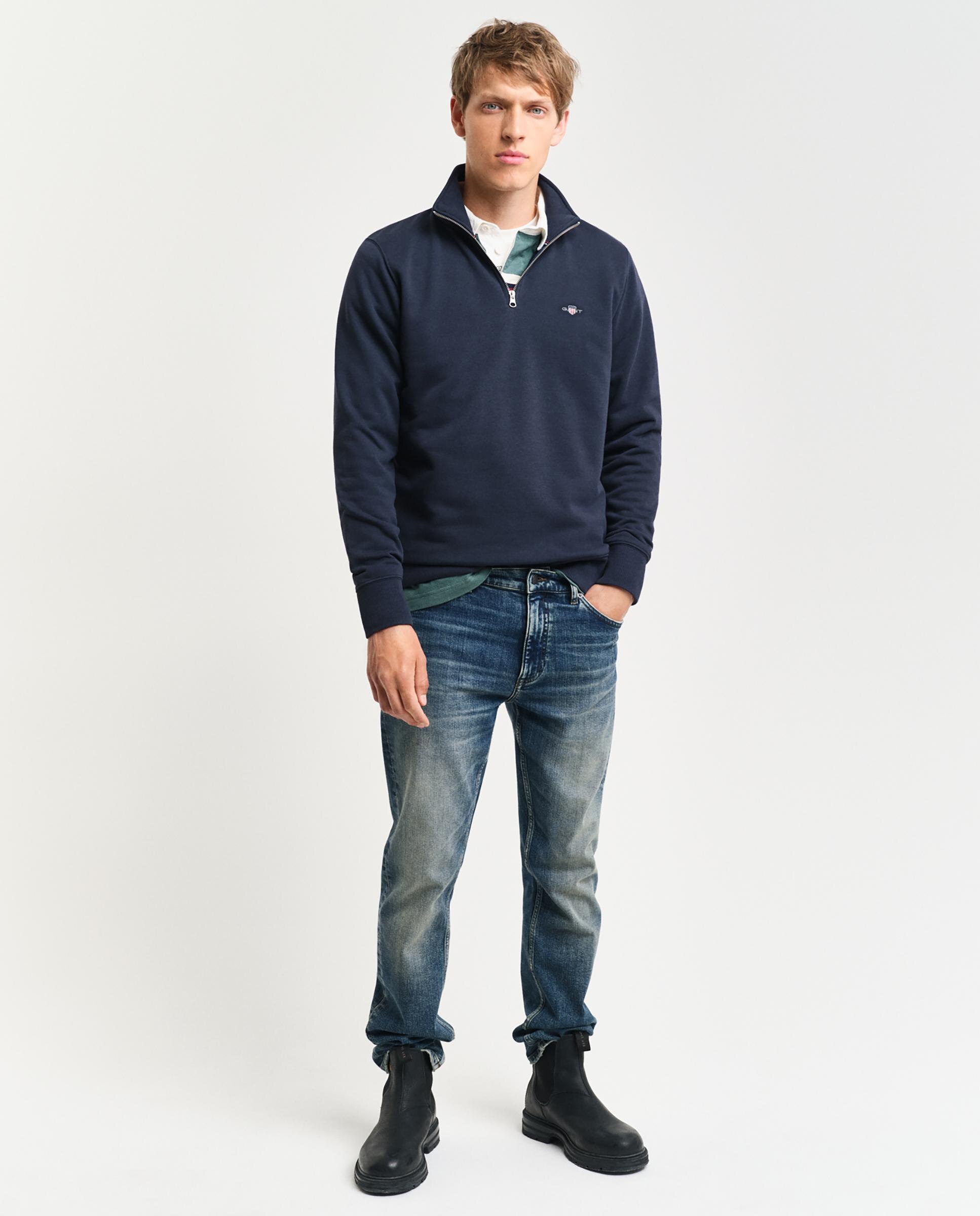 Sweatshirt de Gola Alta com Fecho Zip Azul-marinho-3