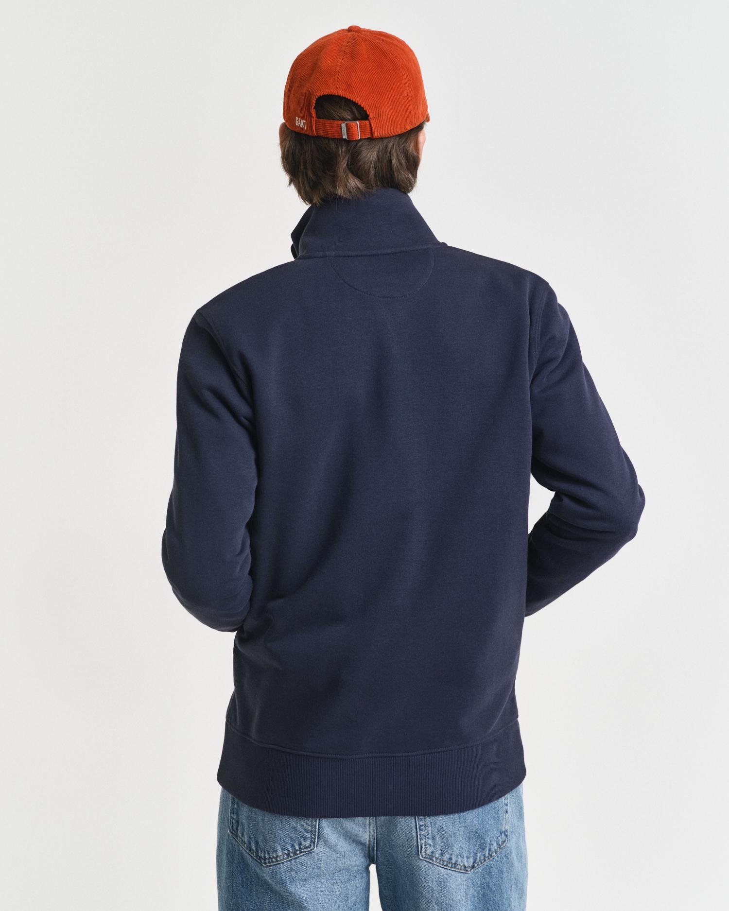 Sweatshirt de Fecho Zip com Bolsos Laterais Azul-escuro-2