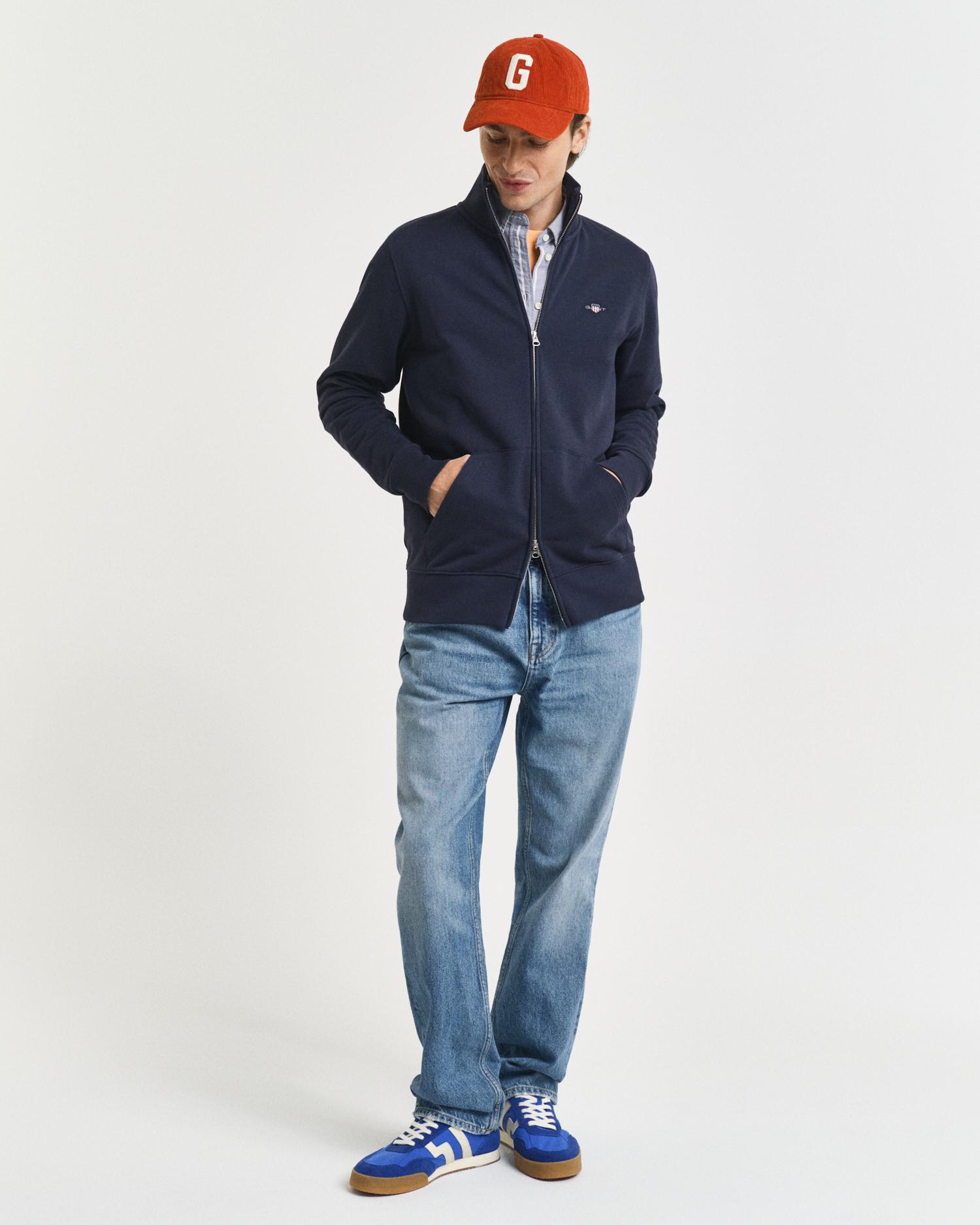 Sweatshirt de Fecho Zip com Bolsos Laterais Azul-escuro-3