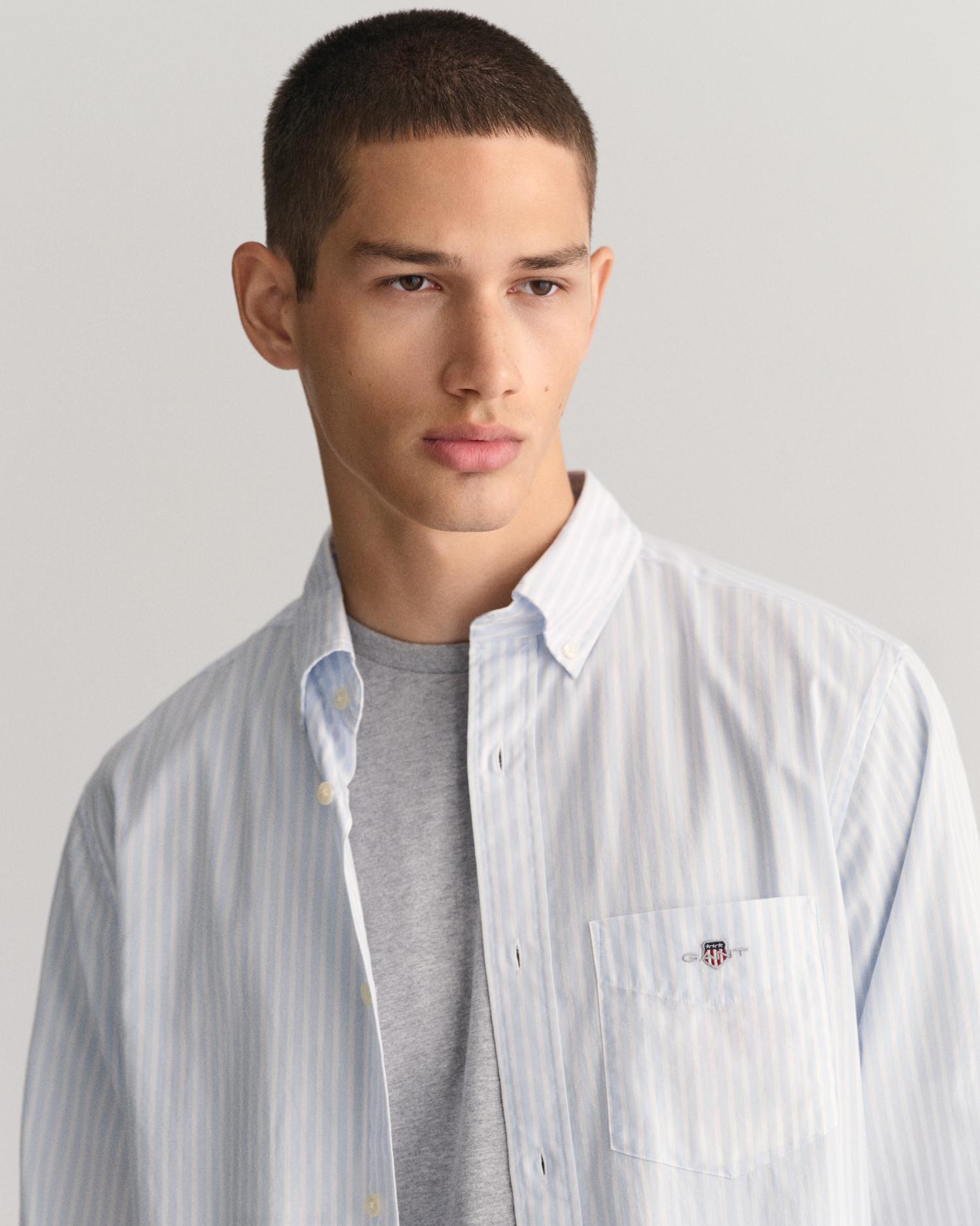 Camisa Às Riscas em Azul Azul-claro-4