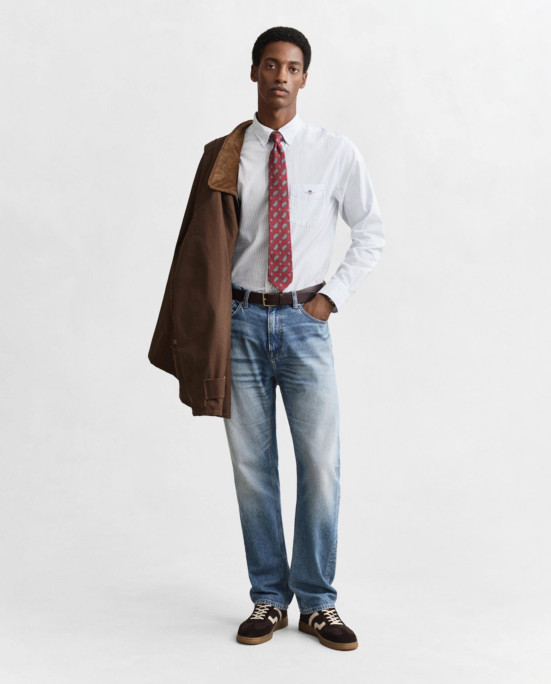 Camisa Às Riscas em Azul Azul-claro-7