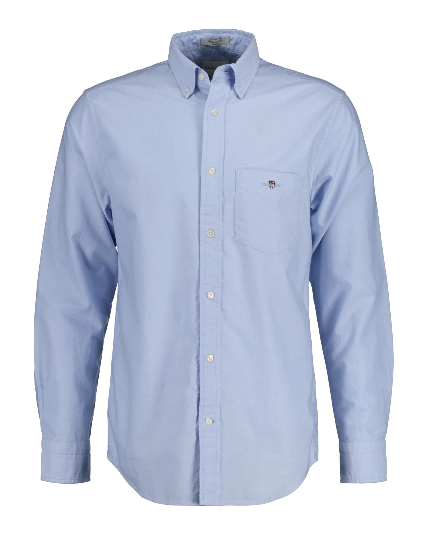 Camisa Oxford Lisa de Manga Comprida e Corte Regular Azul-claro-3