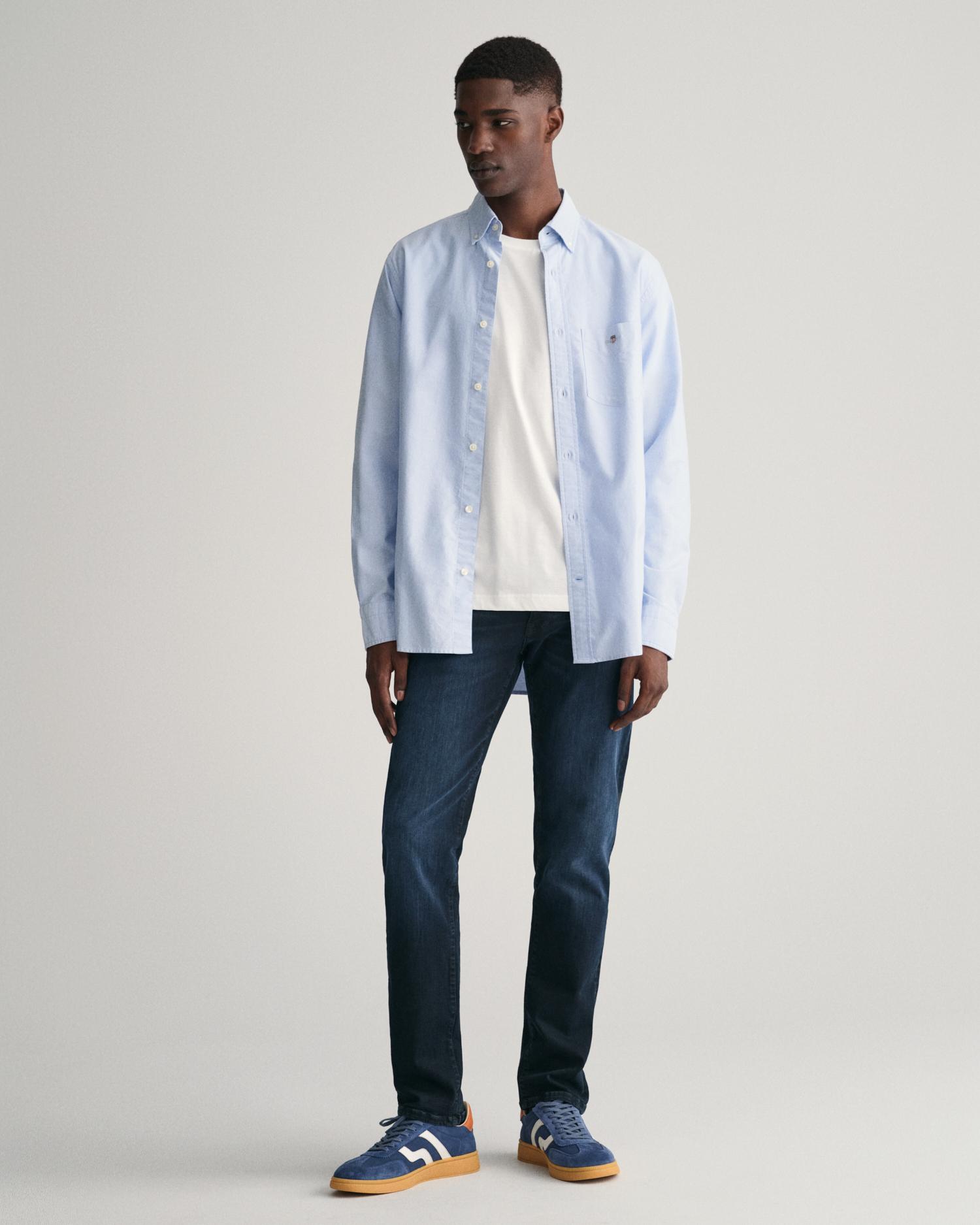 Camisa Oxford Lisa de Manga Comprida e Corte Regular Azul-claro-4