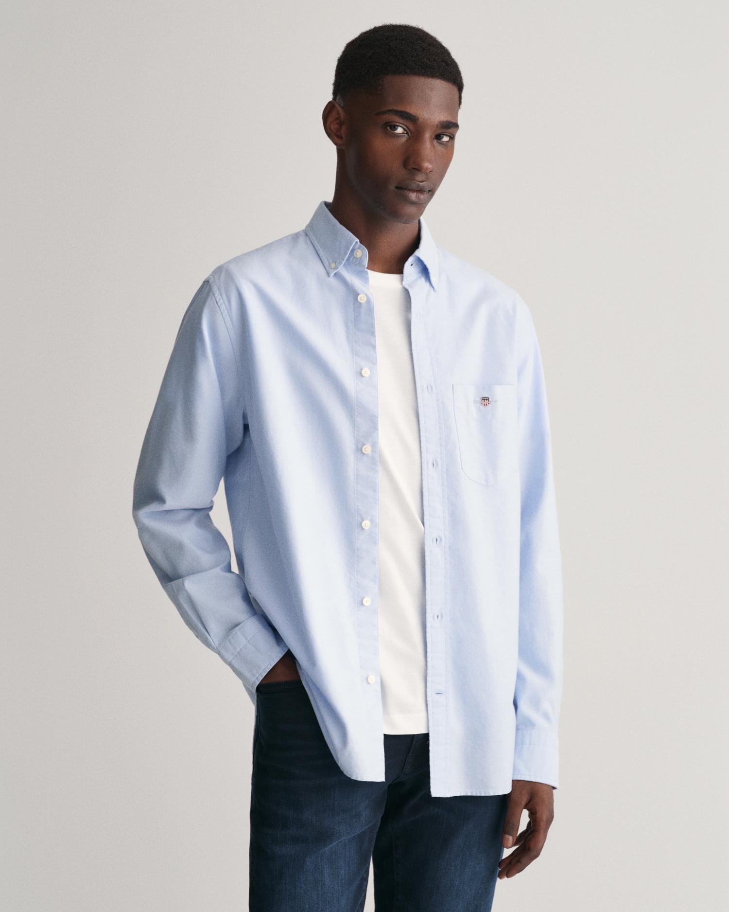 Camisa Oxford de Manga Comprida Azul-1