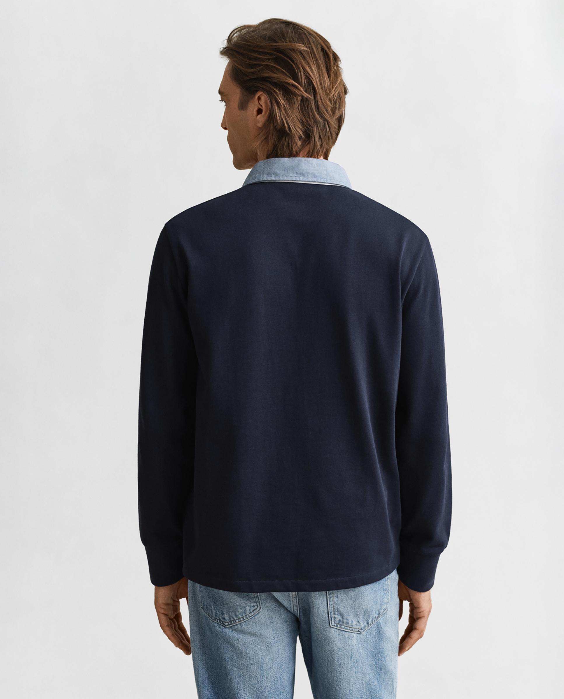 Polo de Manga Comprida 100 % Algodão Azul-claro-3